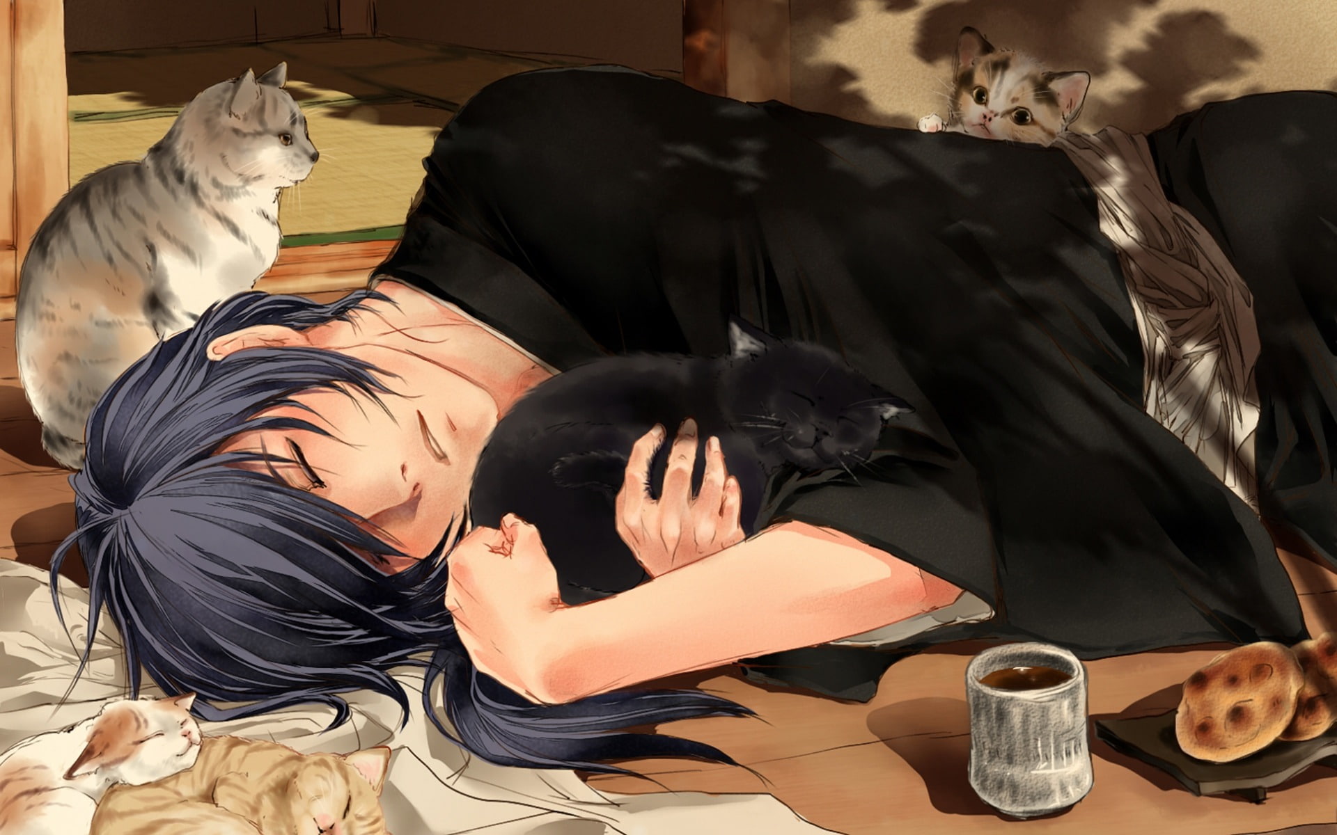 hajime, high, hakuouki, vertebrate, leisure activity, lying down, saitou, pets, quality, shinsengumi, casual clothing, hd, relaxation, real people, mammal, HD Wallpaper