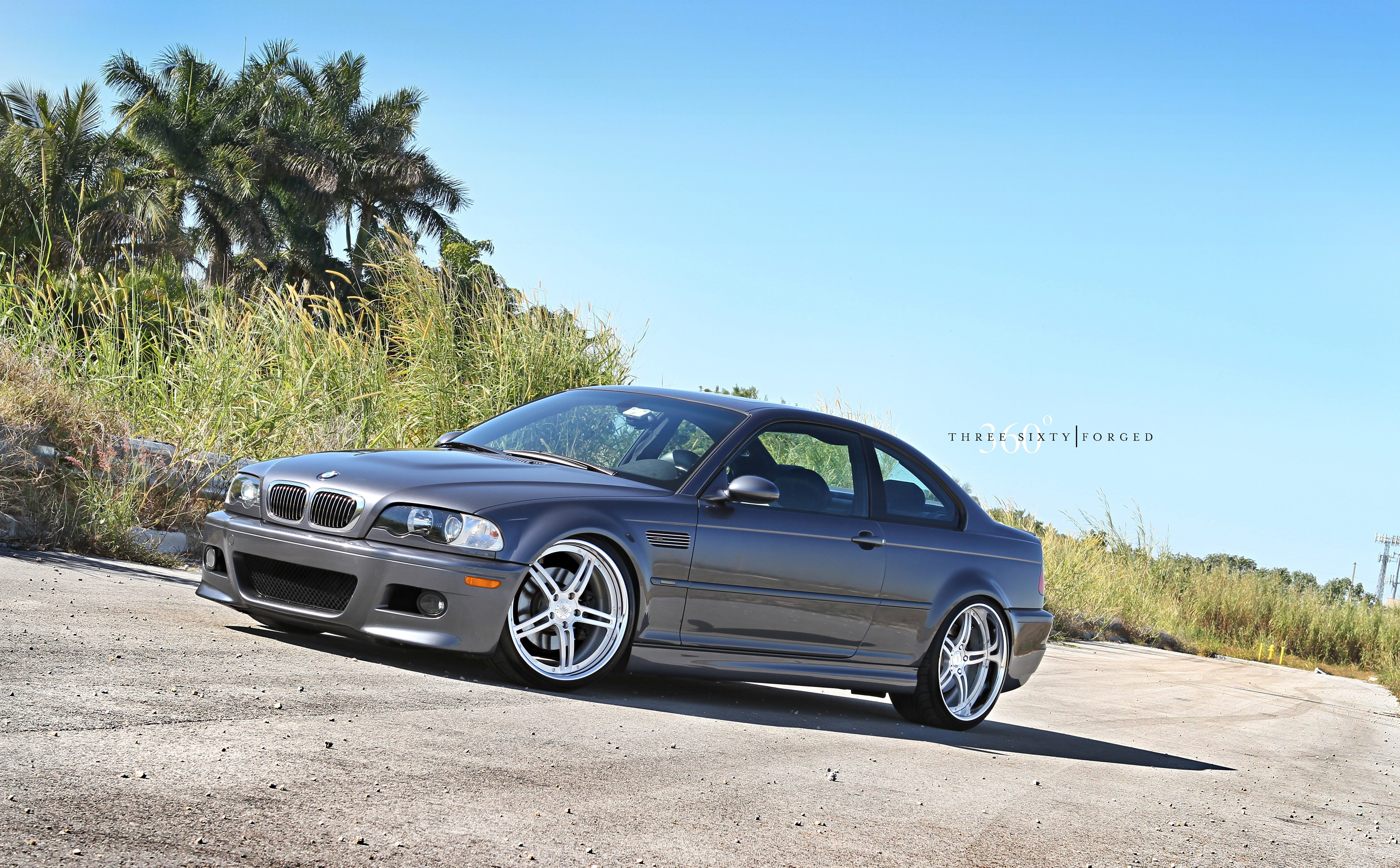5K, motor vehicle, retro styled, land vehicle, tree, travel, florida, luxury, clear sky, 360forged bmw e46 m3, m, stitchedproduction, sunlight, plant, HD Wallpaper