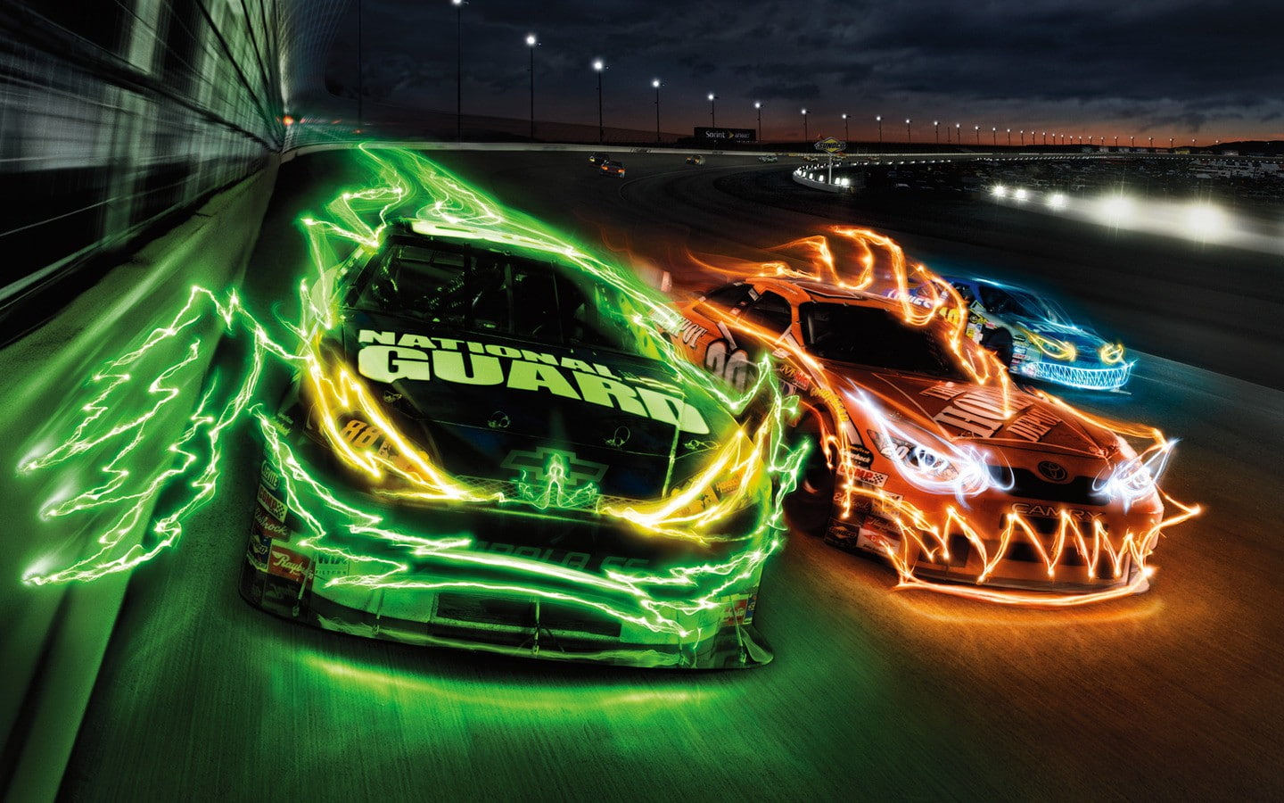 racing, light, lightning, car, night, 720P, speedway, racing car, HD Wallpaper