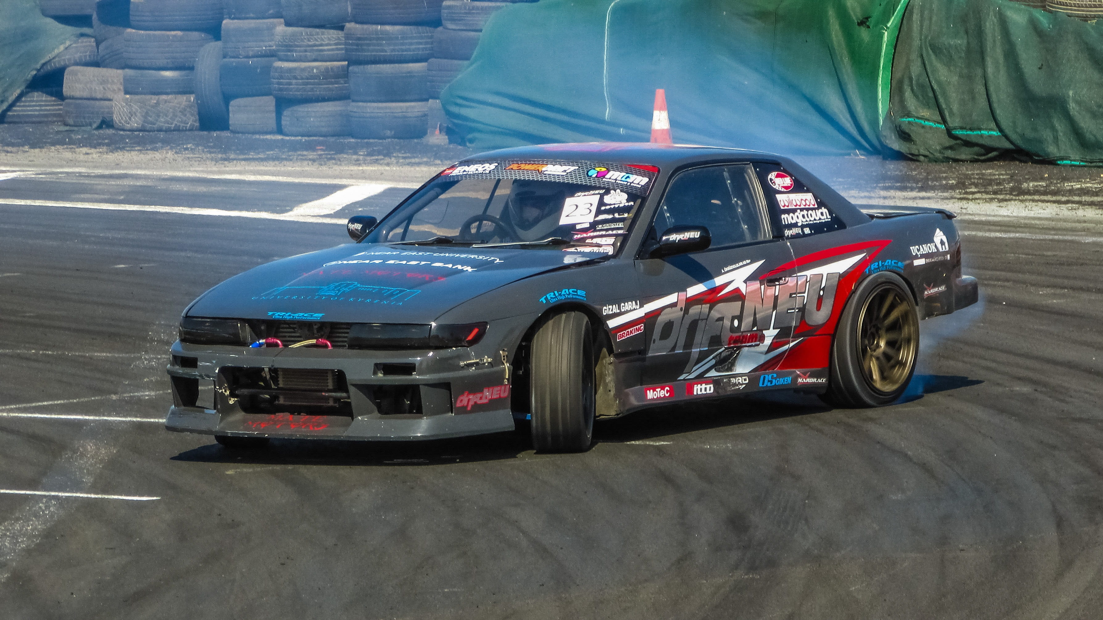 fast, sports track, power, drift, automobile, Car, Speed, day, mode of transportation, spinning wheels, tire, land vehicle, no people, motor racing track, HD Wallpaper