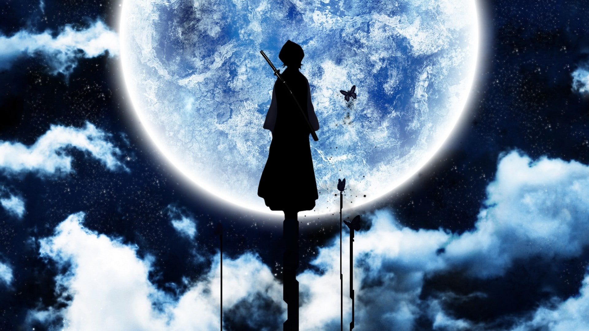 kuchiki, animals, bleach, zanpakuto, rukia, art, 1080P, x, hd, butterflies, Moon, HD Wallpaper