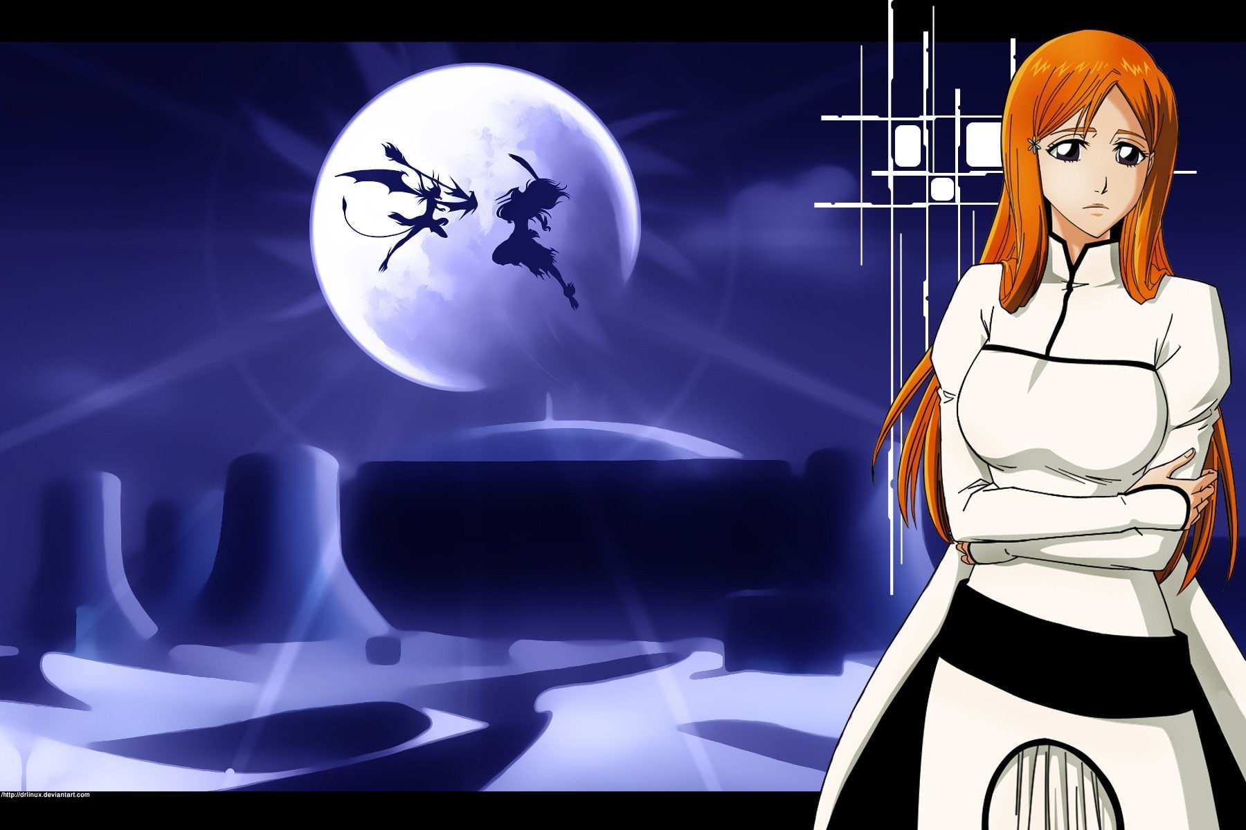 moon, cifer, hueco, fighting, ulquiorra, orihime, hair, ichigo, mundo, kurosaki, orange, deserts, 720P, inoue, bleach, night, vastolorde, HD Wallpaper