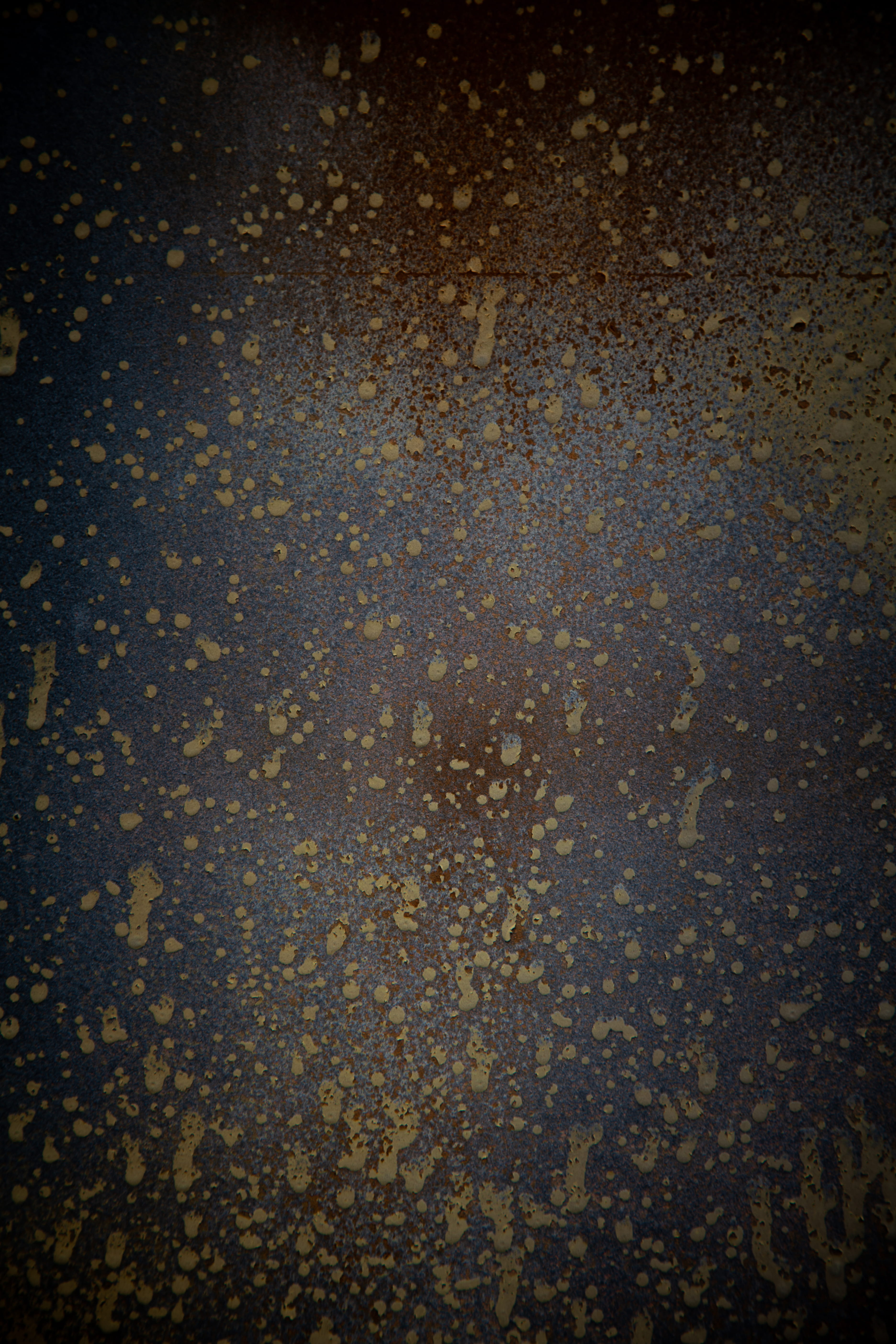 rain, 5K, dent, yellow, night, lithgow state coal mine museum, rust, old, water, high angle view, paint, textured, backgrounds, sheet metal, spatter, pitted, Phone HD Wallpaper
