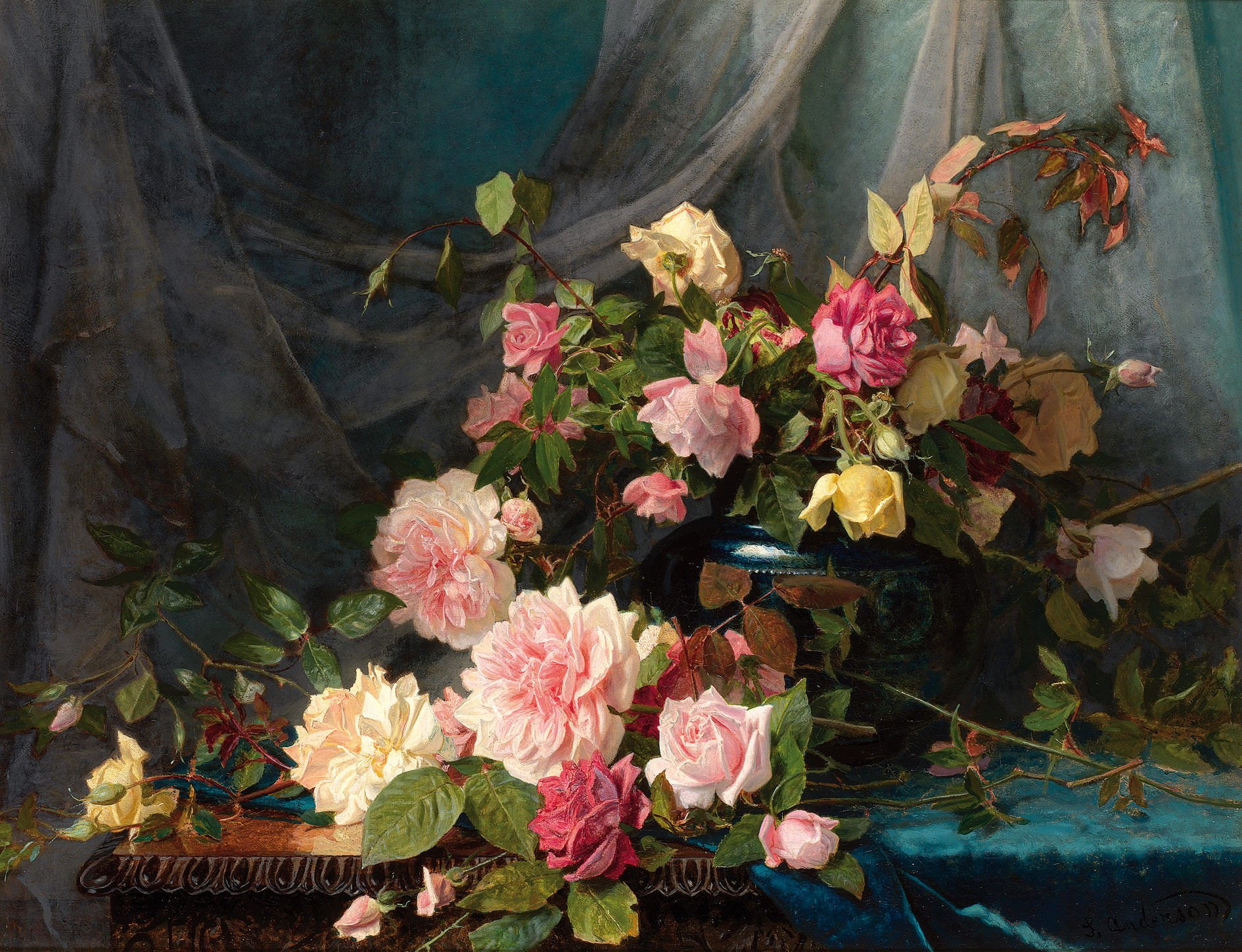 Rose, Still Life, Vase, 720P, Artistic, Painting, Flower, HD Wallpaper