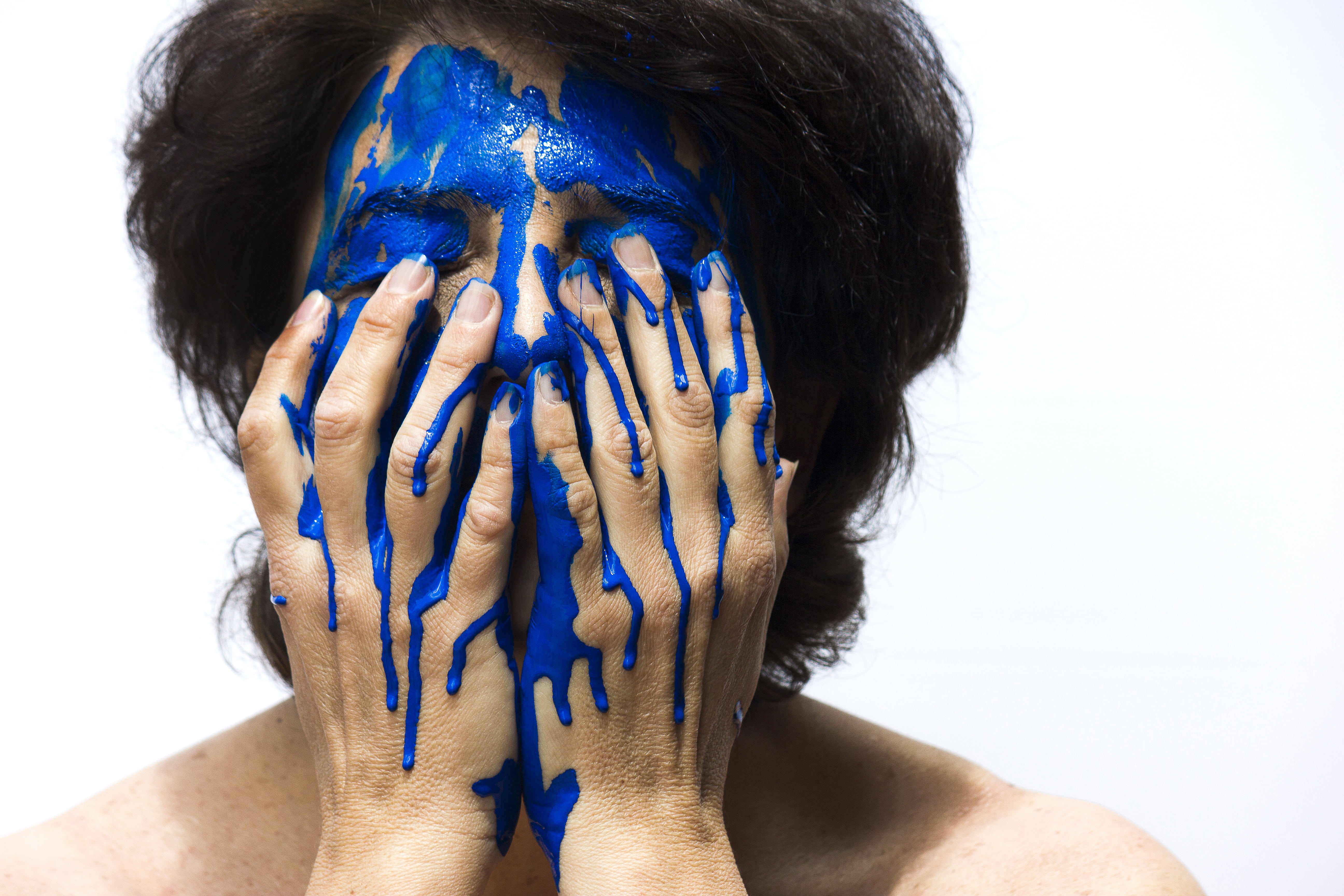finger, young adult, beautiful woman, face paint, indoors, body paint, human face, people, woman, adult, human body part, studio shot, human hand, emotion, HD Wallpaper