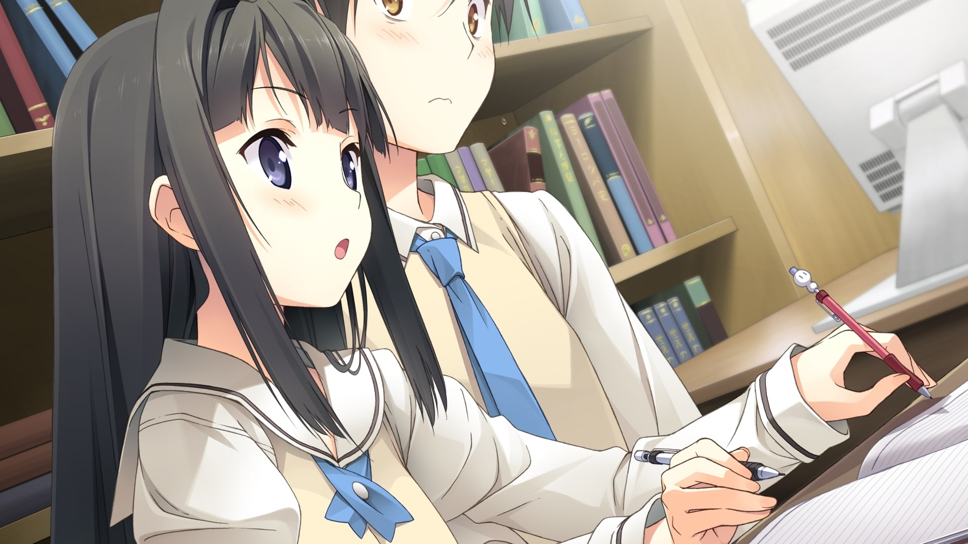 visual novel, studying, Anime, ayase sayuki, library, 1080P, your diary, HD Wallpaper