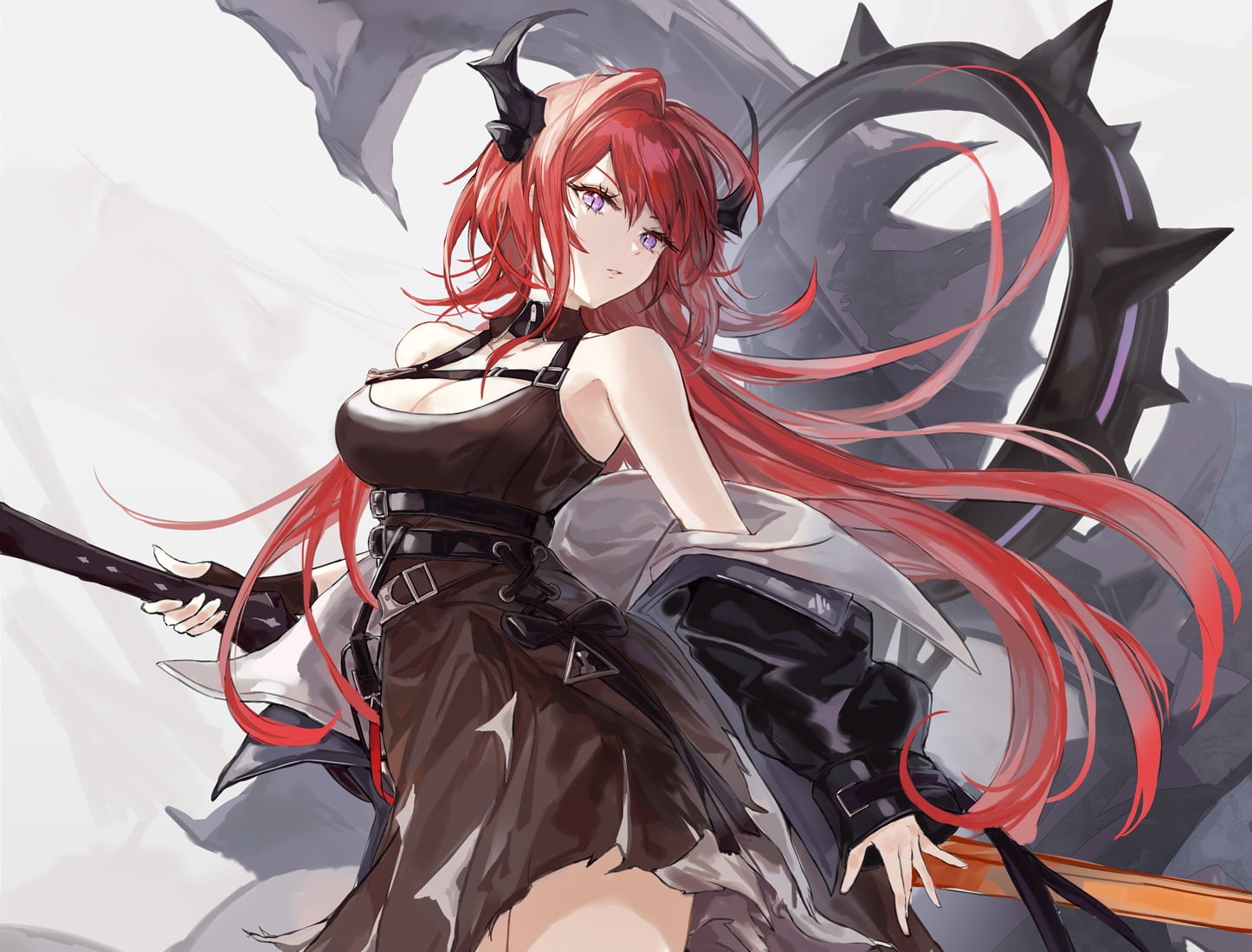Arknights, Surtr (Arknights), redhead, purple eyes, anime girls, 720P, HD Wallpaper