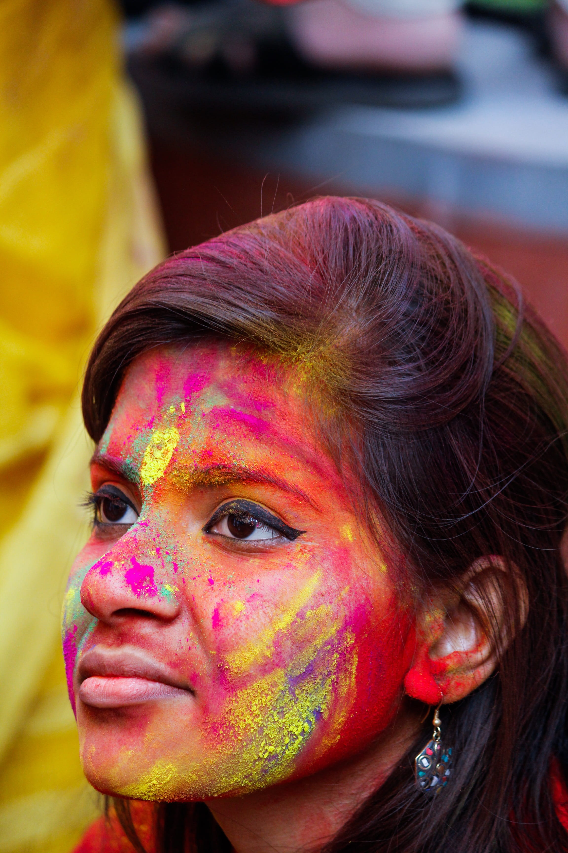 portrait, women, indian girl, religion, event, paint, multi colored, face powder, human face, young women, 2K, celebration, traditional festival, adult, Phone HD Wallpaper