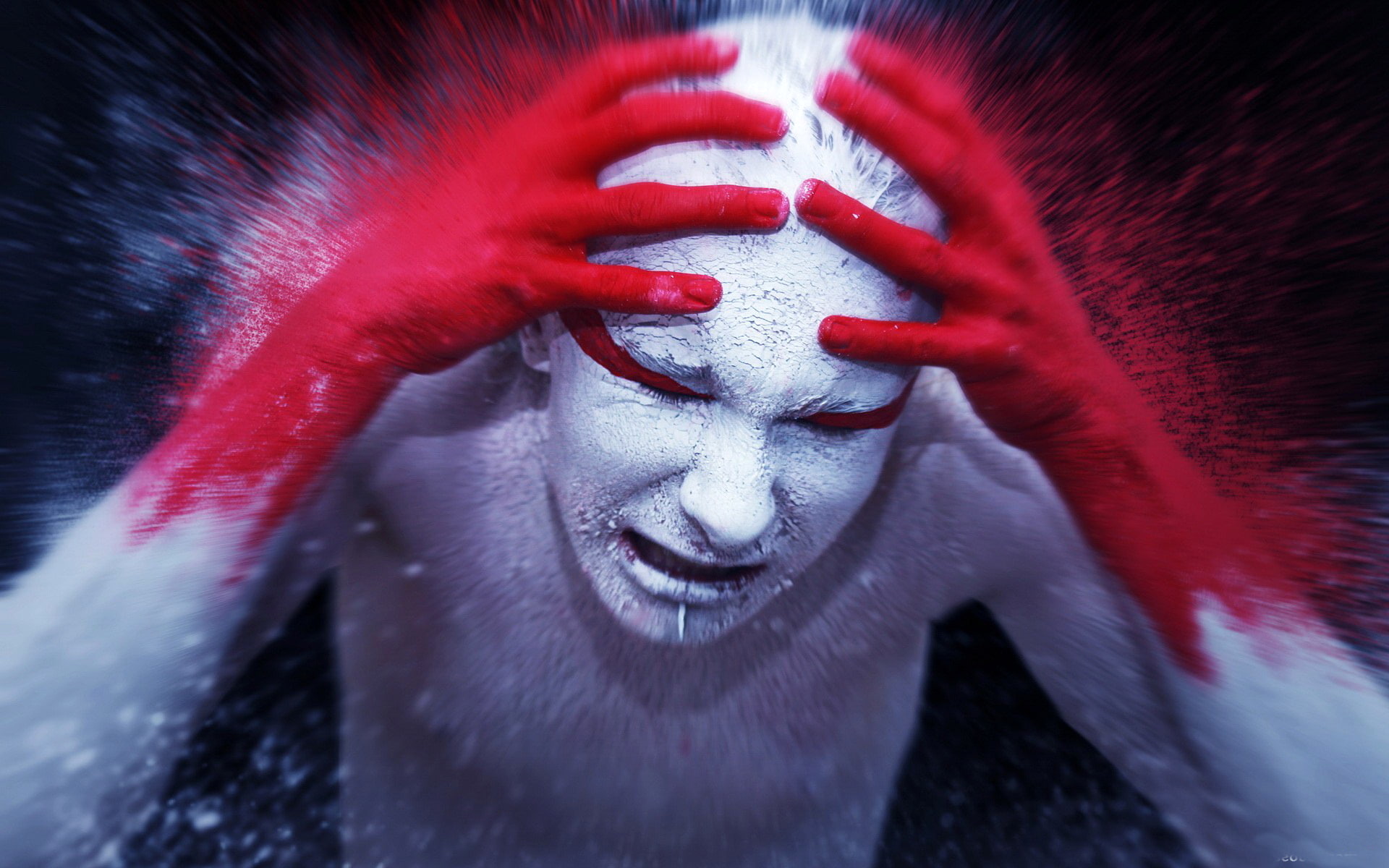 expressions, colors, face, blood, facial, powders, crying, hands, dust, 1080P, mood, head, HD Wallpaper