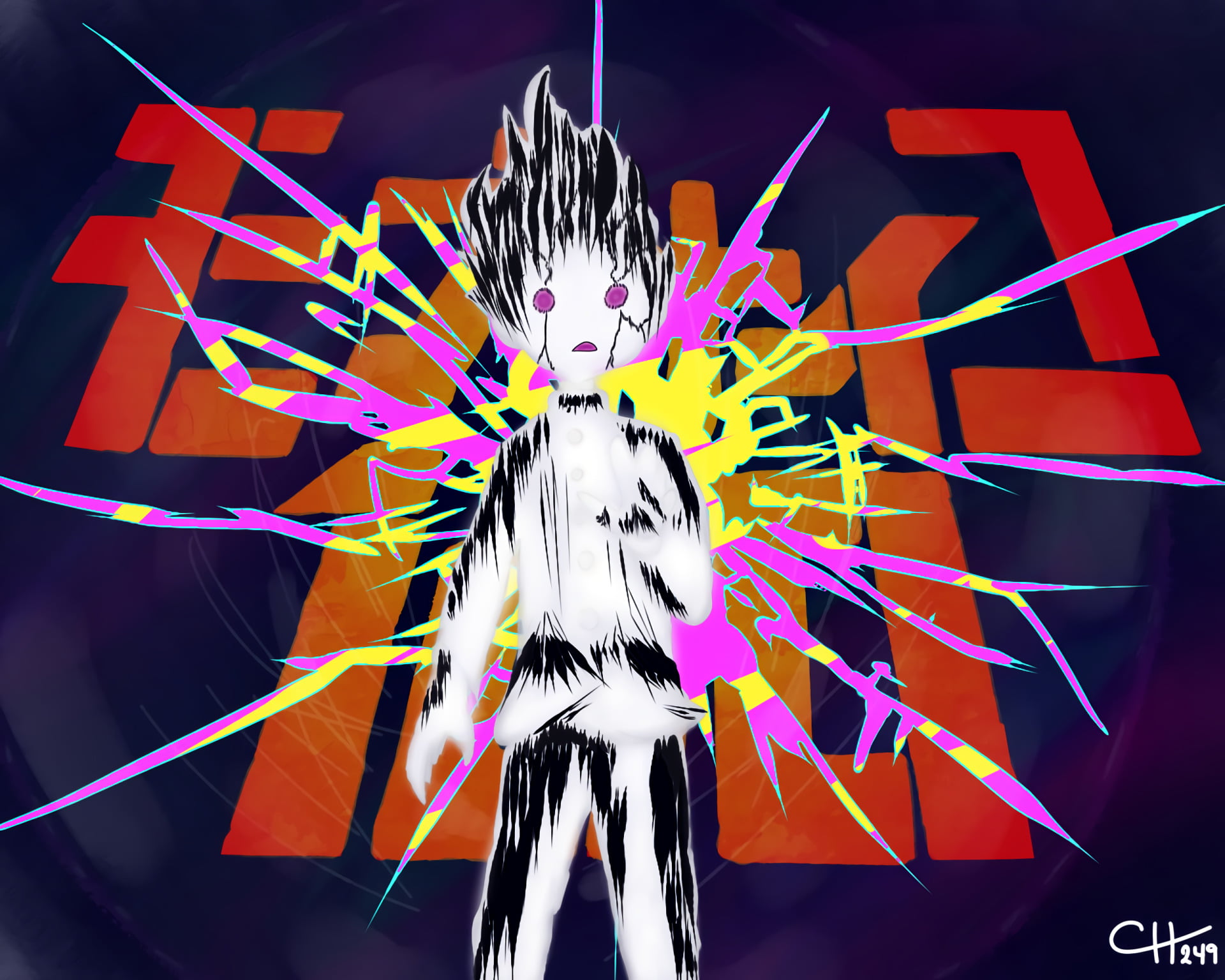 Shigeo Kageyama, one person, creativity, Anime, representation, multi colored, headshot, Mob Psycho 100, black background, close-up, studio shot, illuminated, HD Wallpaper