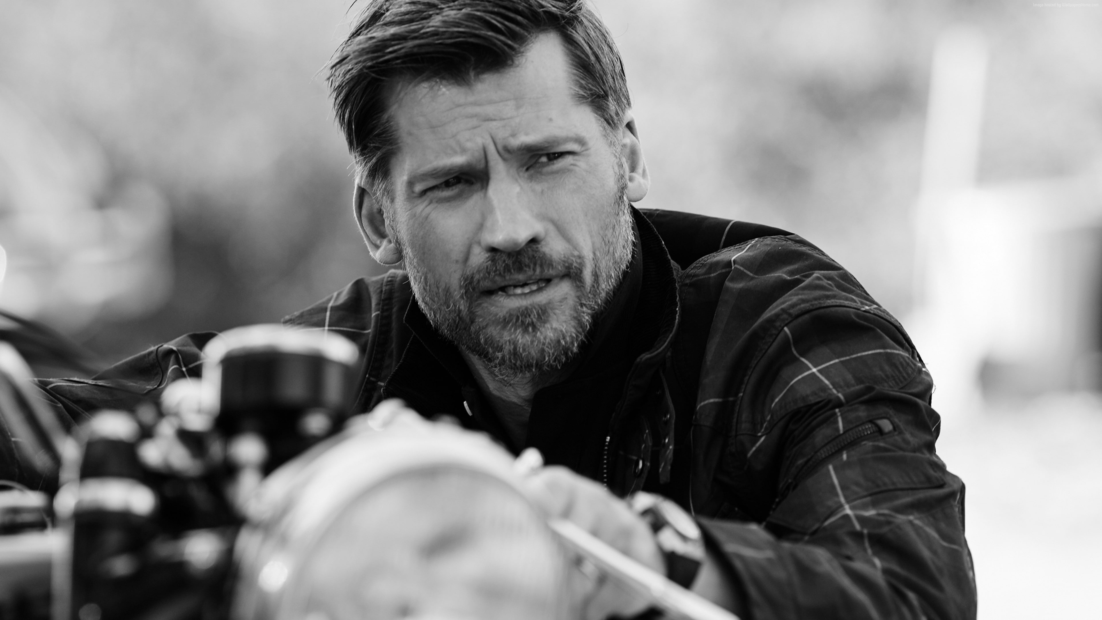 jacket, beard, city, Nikolaj Coster-Waldau, contemplation, facial hair, motorcycle, males, mature men, mid adult, men, biker, one person, headshot, day, HD Wallpaper