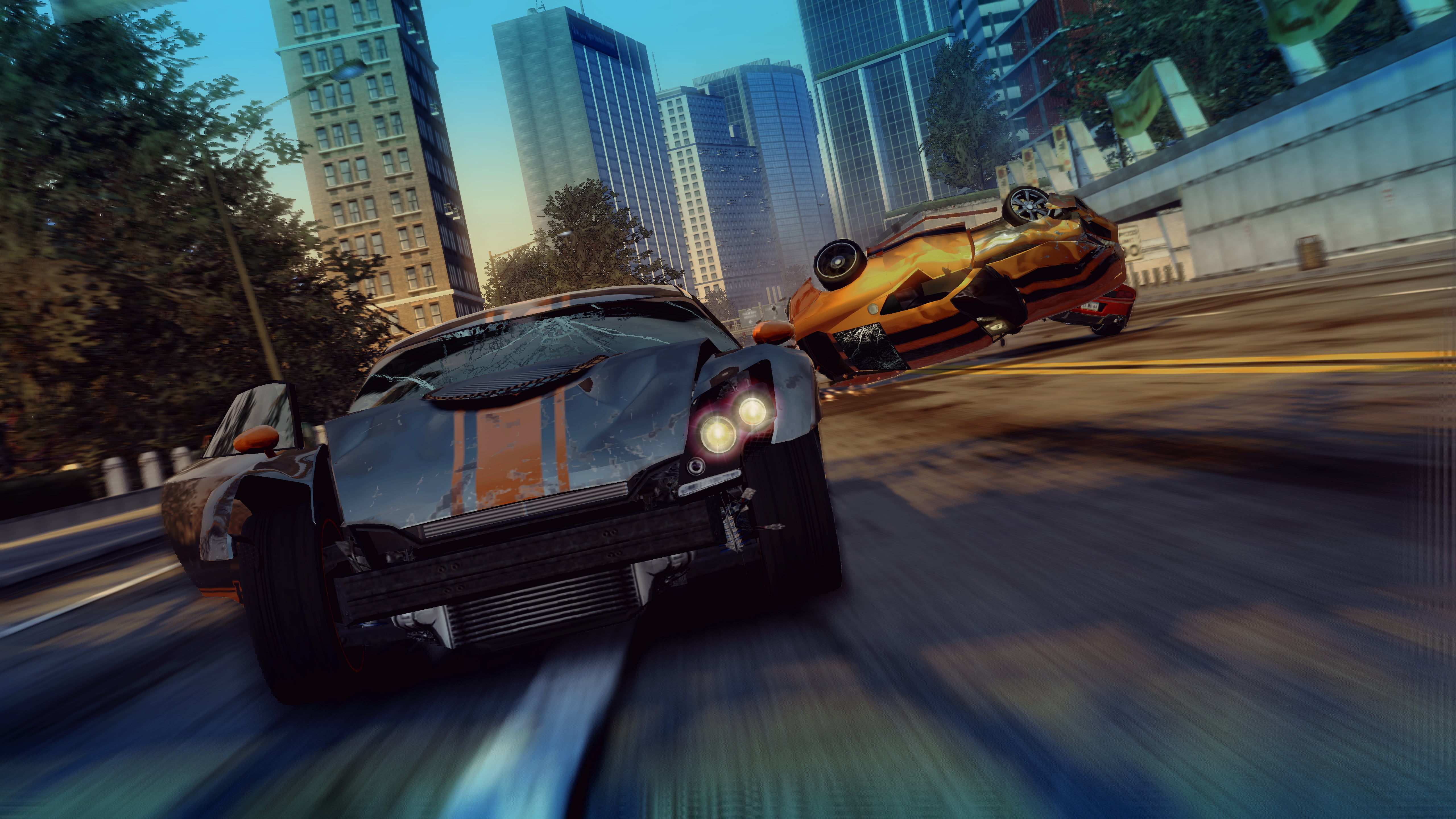mode of transportation, games, car, on the move, architecture, skyscraper, building, blurred motion, city, speed, 5K, transportation, sky, office building exterior, HD Wallpaper