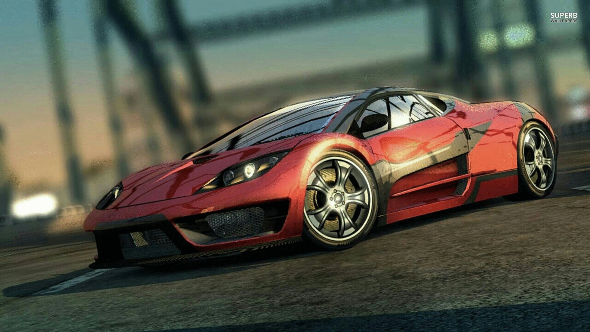 shiny, transportation, close-up, focus on foreground, motor vehicle, car, Burnout Paradise, land vehicle, Burnout, retro styled, 1080P, day, selective focus, HD Wallpaper