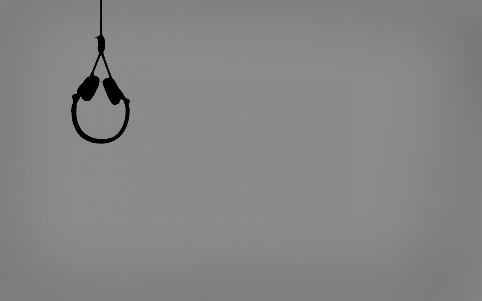 1080P, still life, funny, hanging, headphones, tranquility, copy space, no people, single object, fishing hook, gallows, shape, cut out, rod, gray, sport, HD Wallpaper