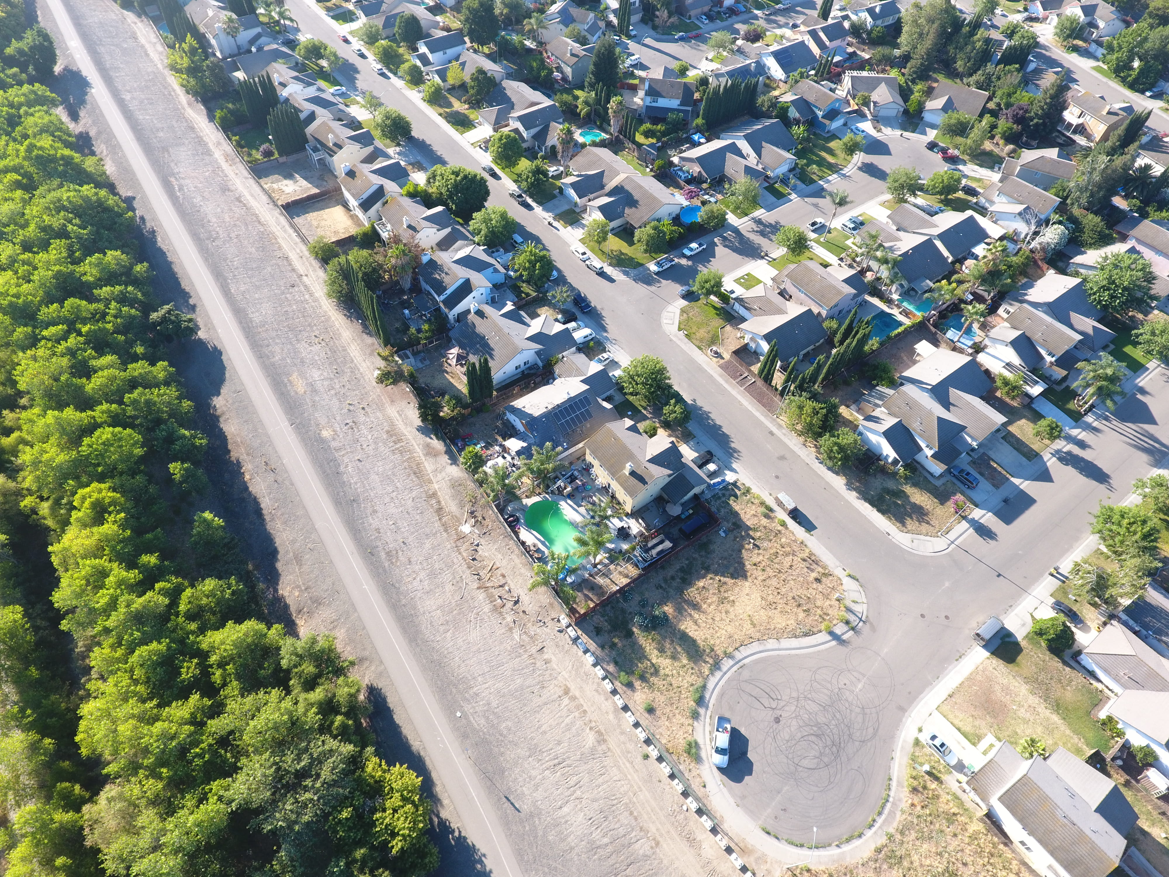 nature, transportation, aerial view, building exterior, street, architecture, drone, uav, levee, mode of transportation, road, flood protection, car, weston ranch, HD Wallpaper