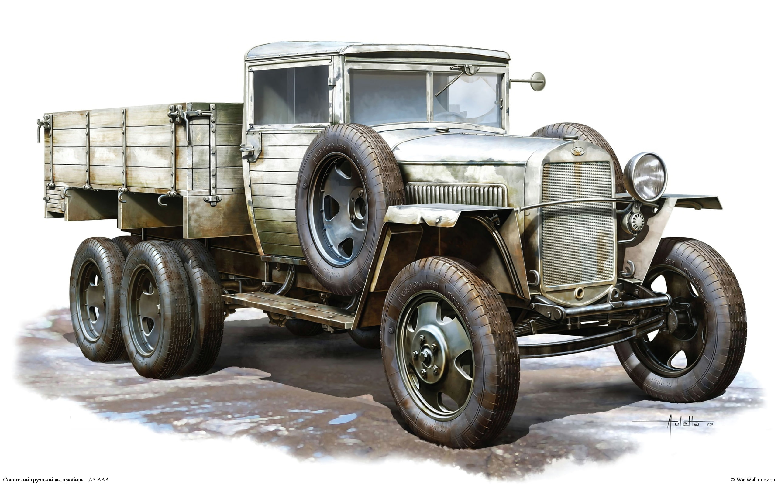 figure, cargo, 1943, car, art, WWII, 2K, Soviet, GAZ-AAA, HD Wallpaper