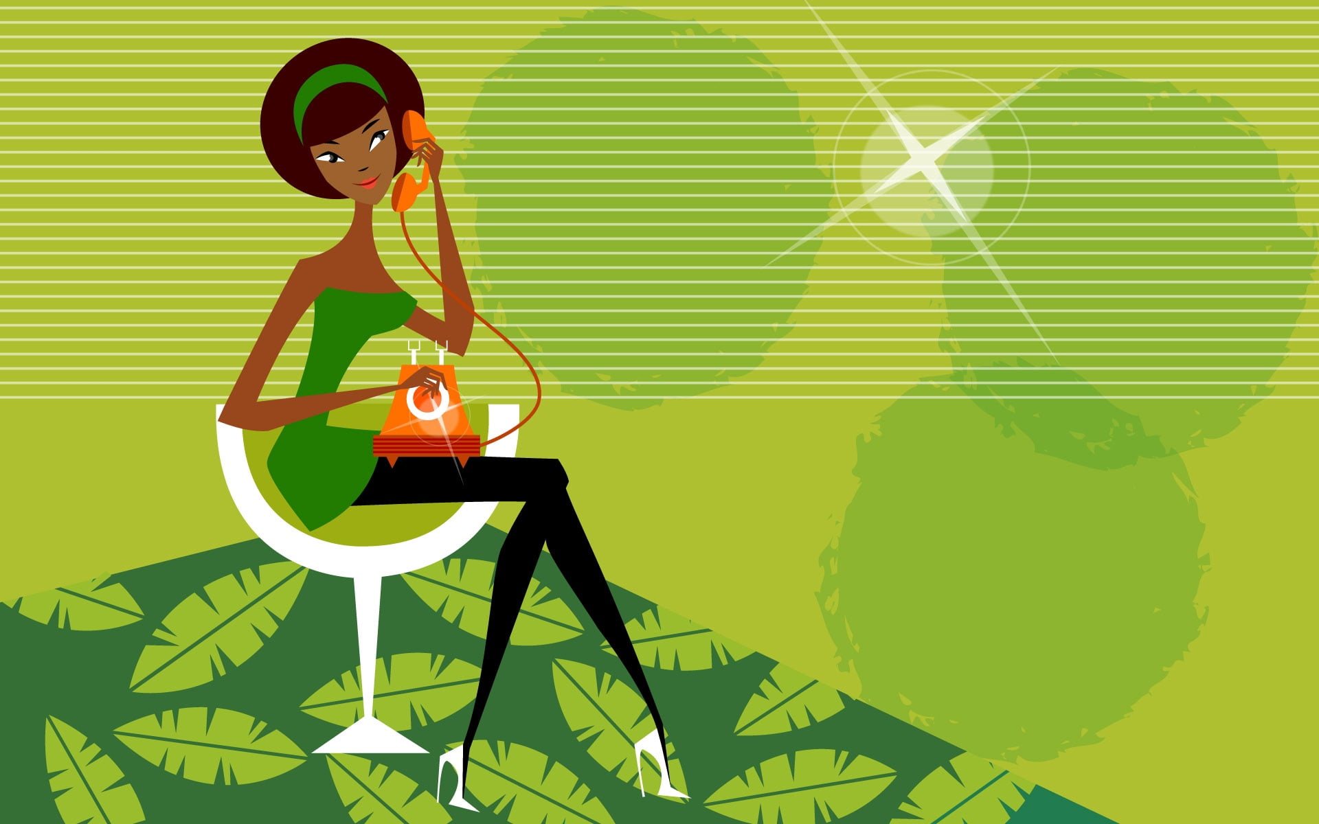 table, computer Graphic, women, holding, front view, vector, day, phone, cartoon, wall - building feature, green Color, young Adult, sport, 1080P, dress, HD Wallpaper
