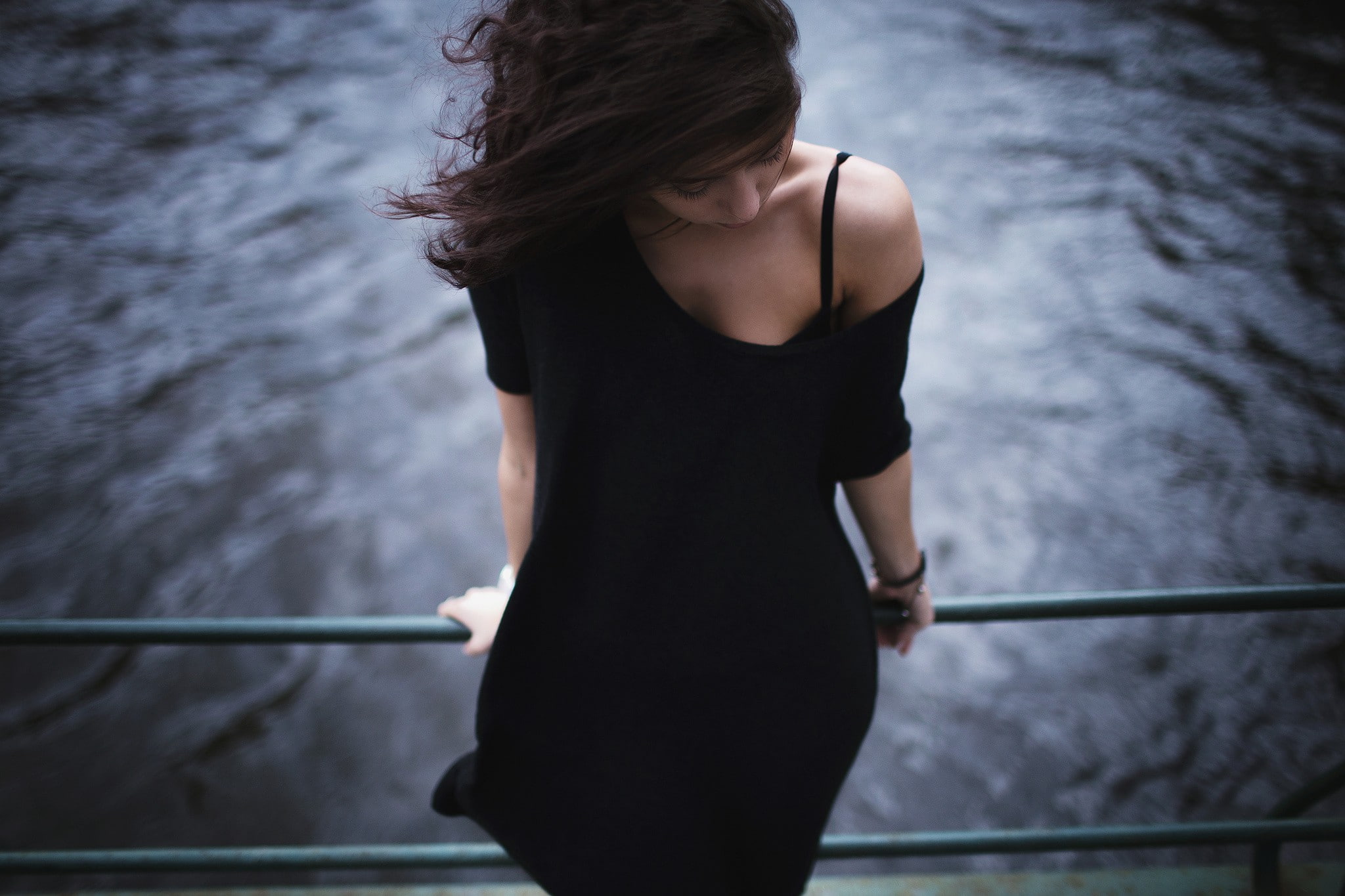 portrait, 1080P, women, back, lake, HD Wallpaper