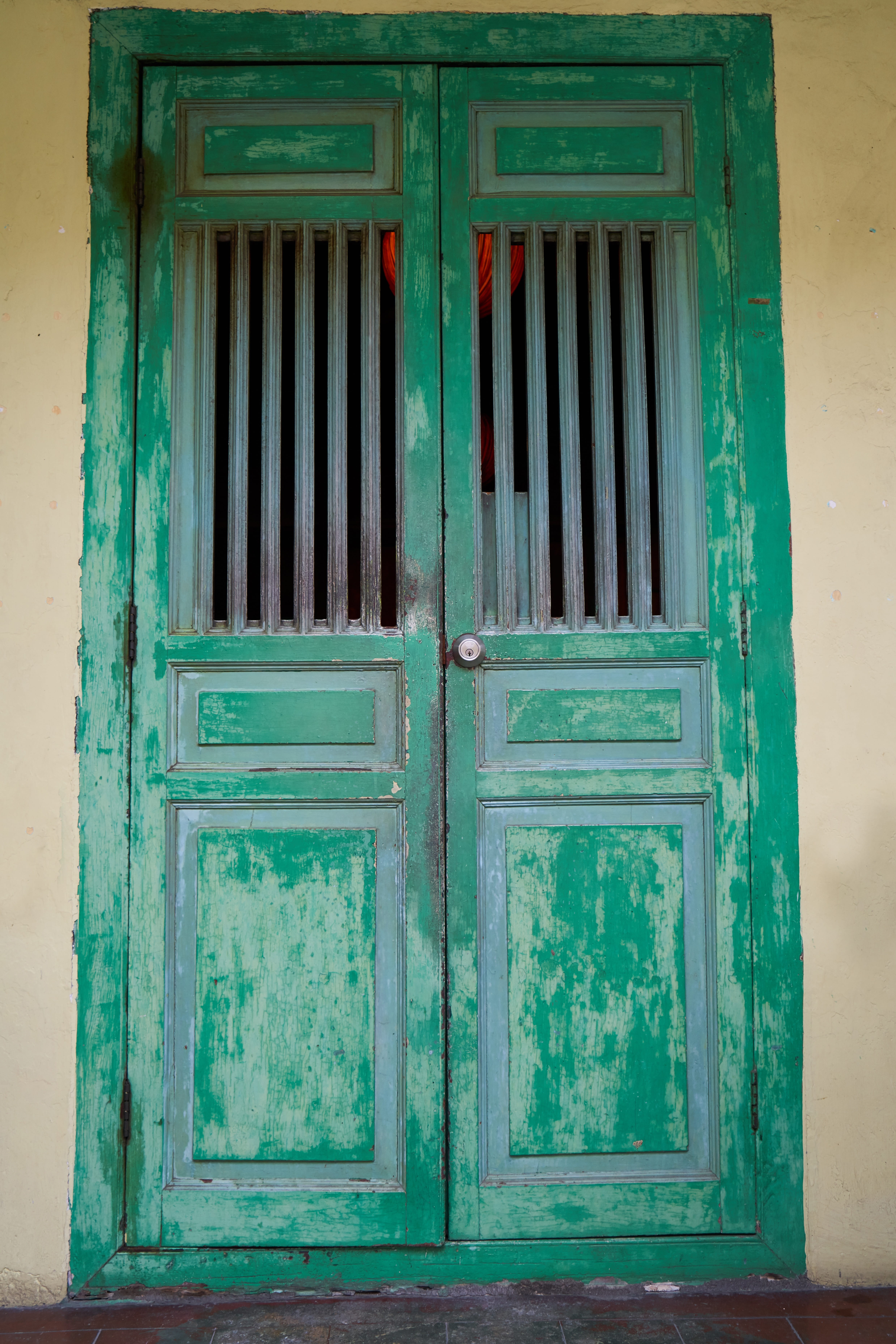 perspective, protection, selective focus, decor, composition, wood - material, travel, old, entrance, day, green color, turquoise colored, 5K, vivid color, Phone HD Wallpaper