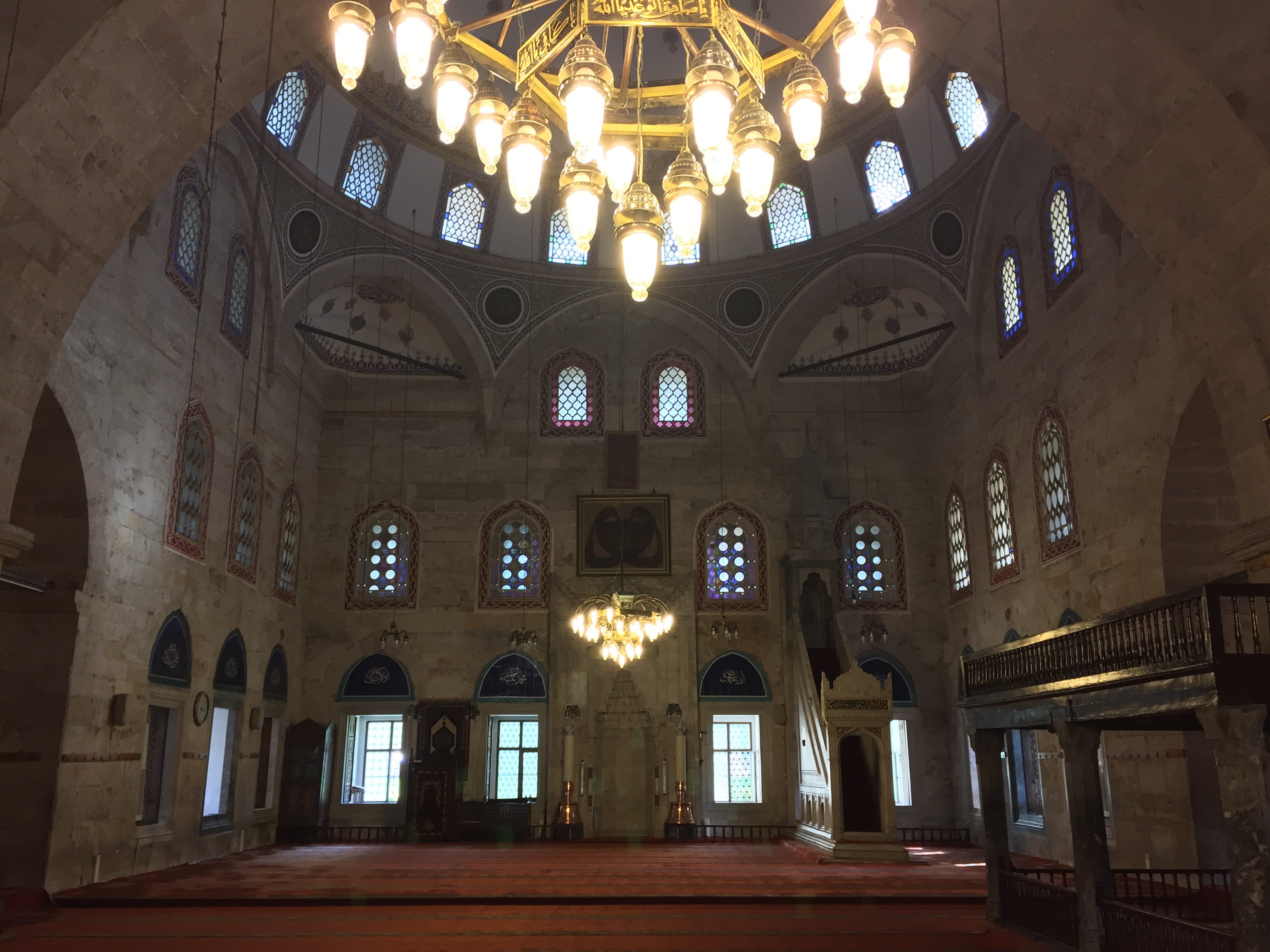 turkey, architecture, prayer, spirituality, indoors, building, architectural column, mosque, ornate, religion, stained glass, worship, cami, lamp, built structure, HD Wallpaper