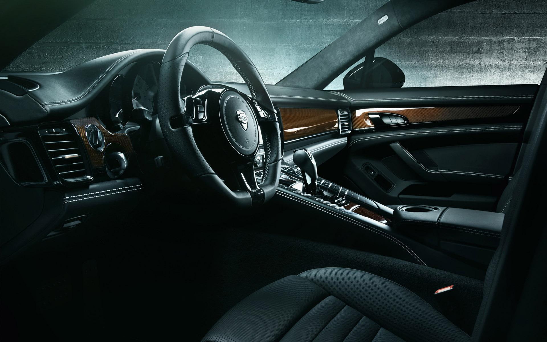 black, steering, porsche panamera, car, panamera, function, 1920x1200, wheel, interior, grand, techart, gt, 1080P, multi, porsche, cars, HD Wallpaper