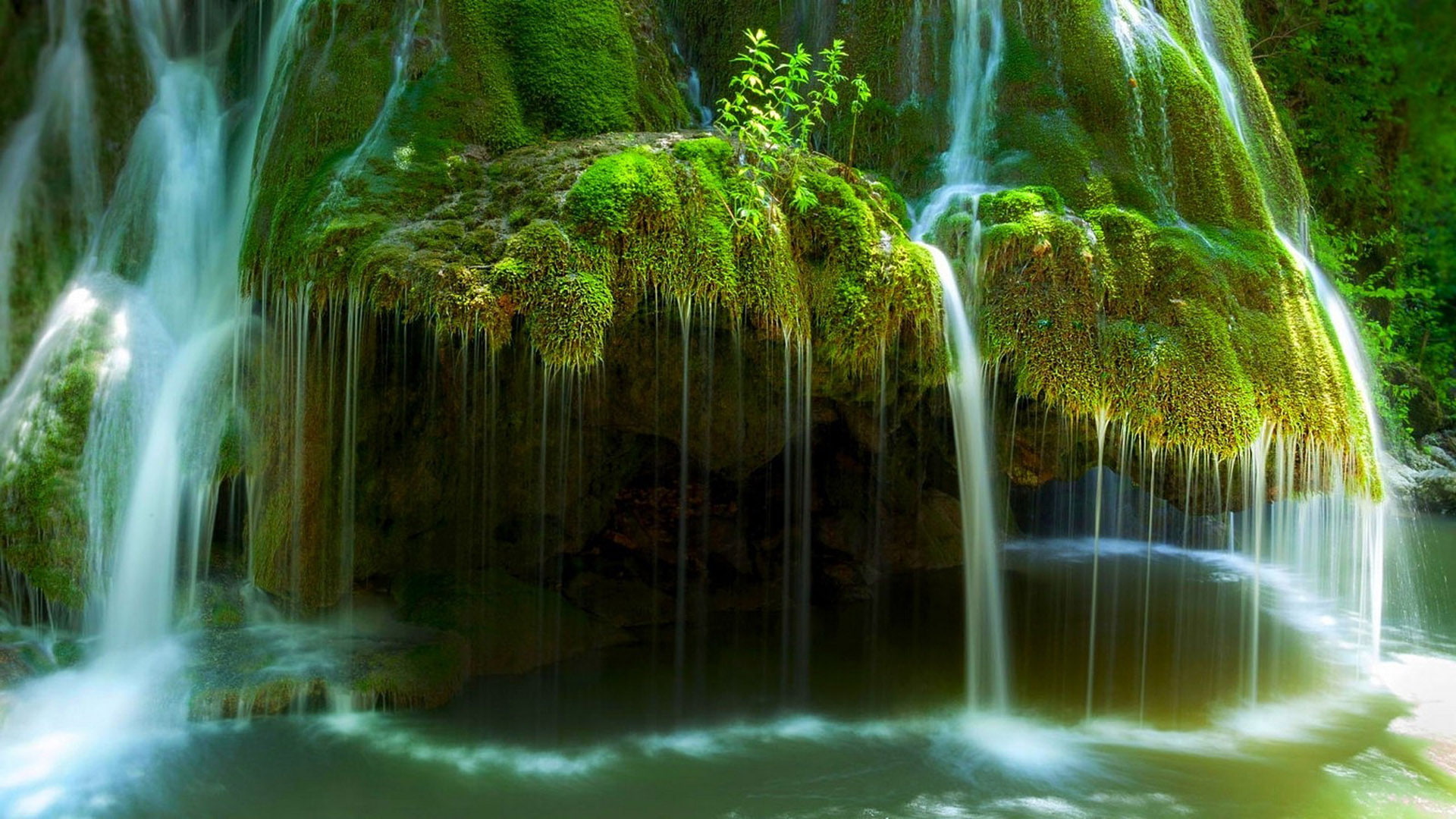1080P, water, waterfall, hd, green, landscape, river, moss, rock, lake, flowing, romania, nature, HD Wallpaper