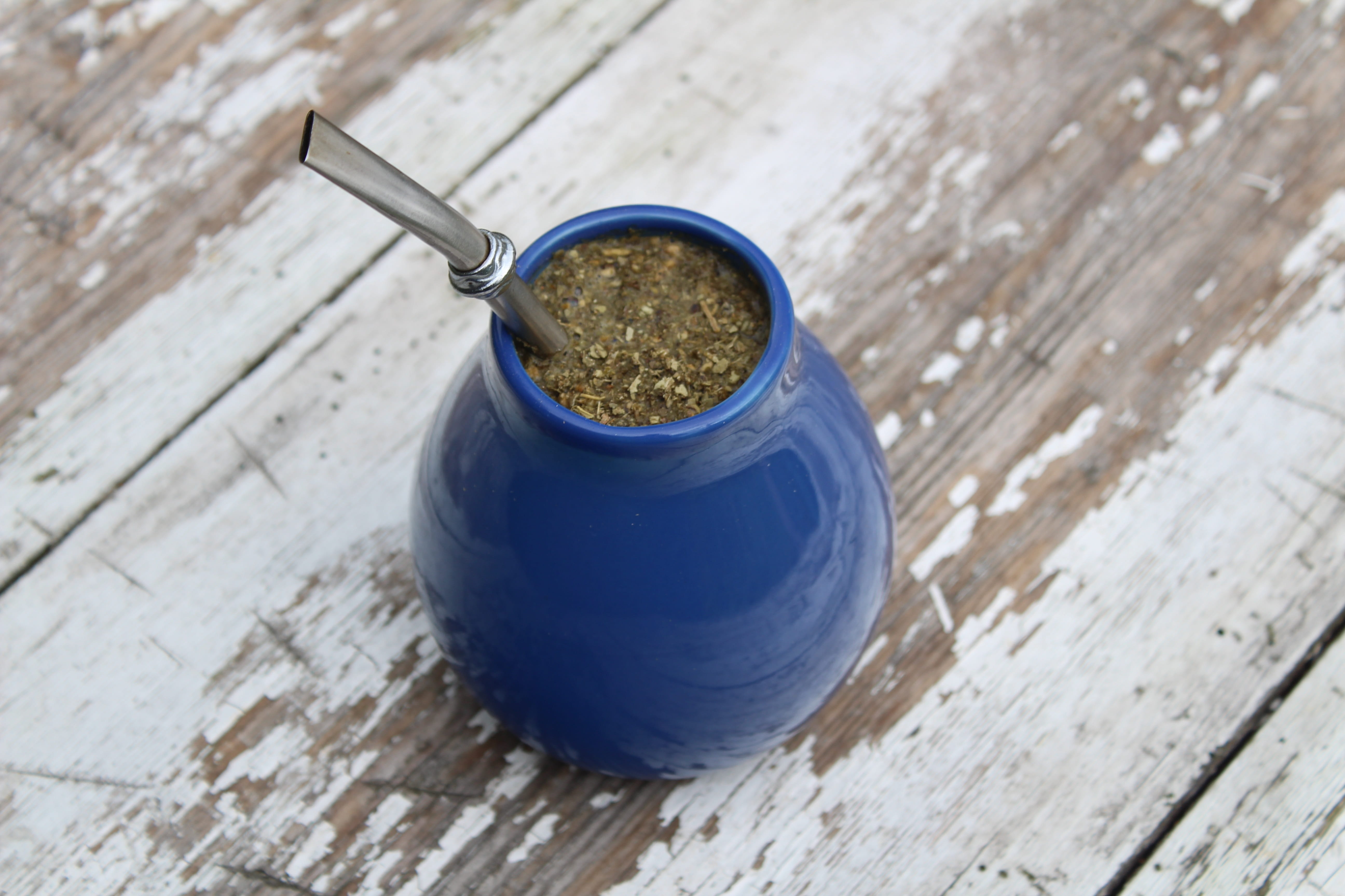 Bombilla, drink, metal, blue, food and drink, still life, container, single object, close-up, healthy eating, crockery, 5K, food, day, wood - material, HD Wallpaper