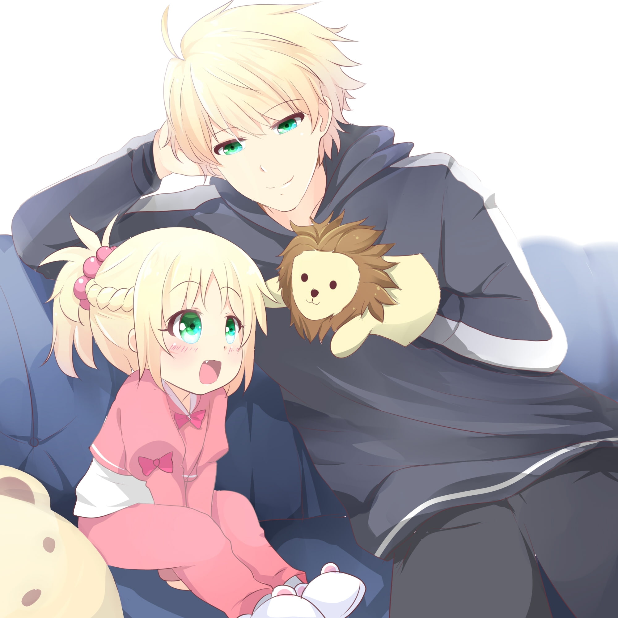 women, two people, mask - disguise, 1080P, saber, obscured face, Anime, cute, mask, looking at camera, childhood, real people, blond hair, day, art and craft, Phone HD Wallpaper