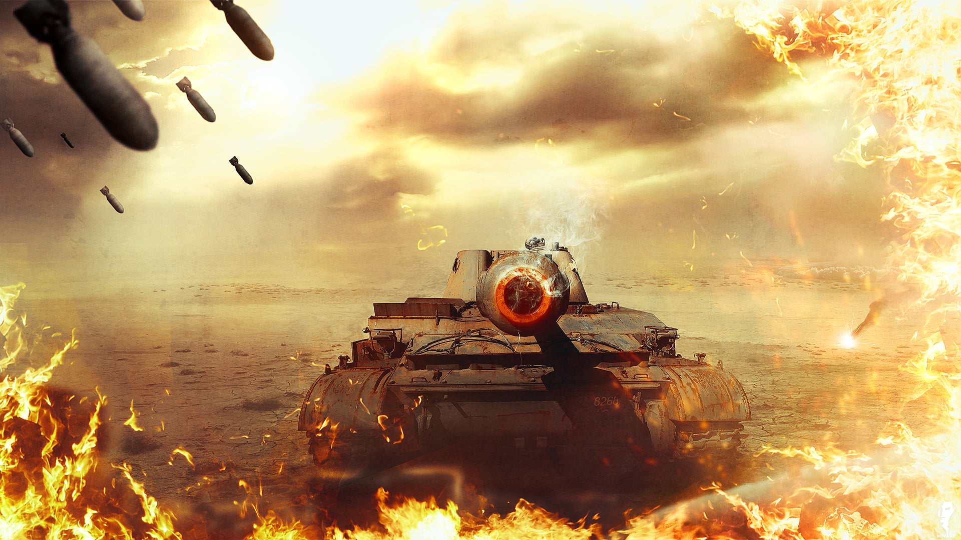 sky, landscape, nature, military, fire, cloud - sky, abandoned, field, mode of transportation, tank, ruined, motion, World of Tanks, 1080P, HD Wallpaper