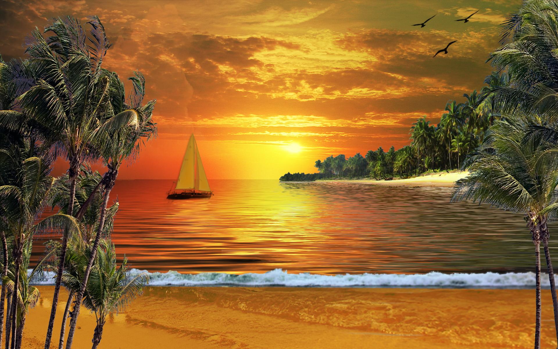 1080P, 3d and abstract, beach, spring, break, version, miamibeach, boat, HD Wallpaper