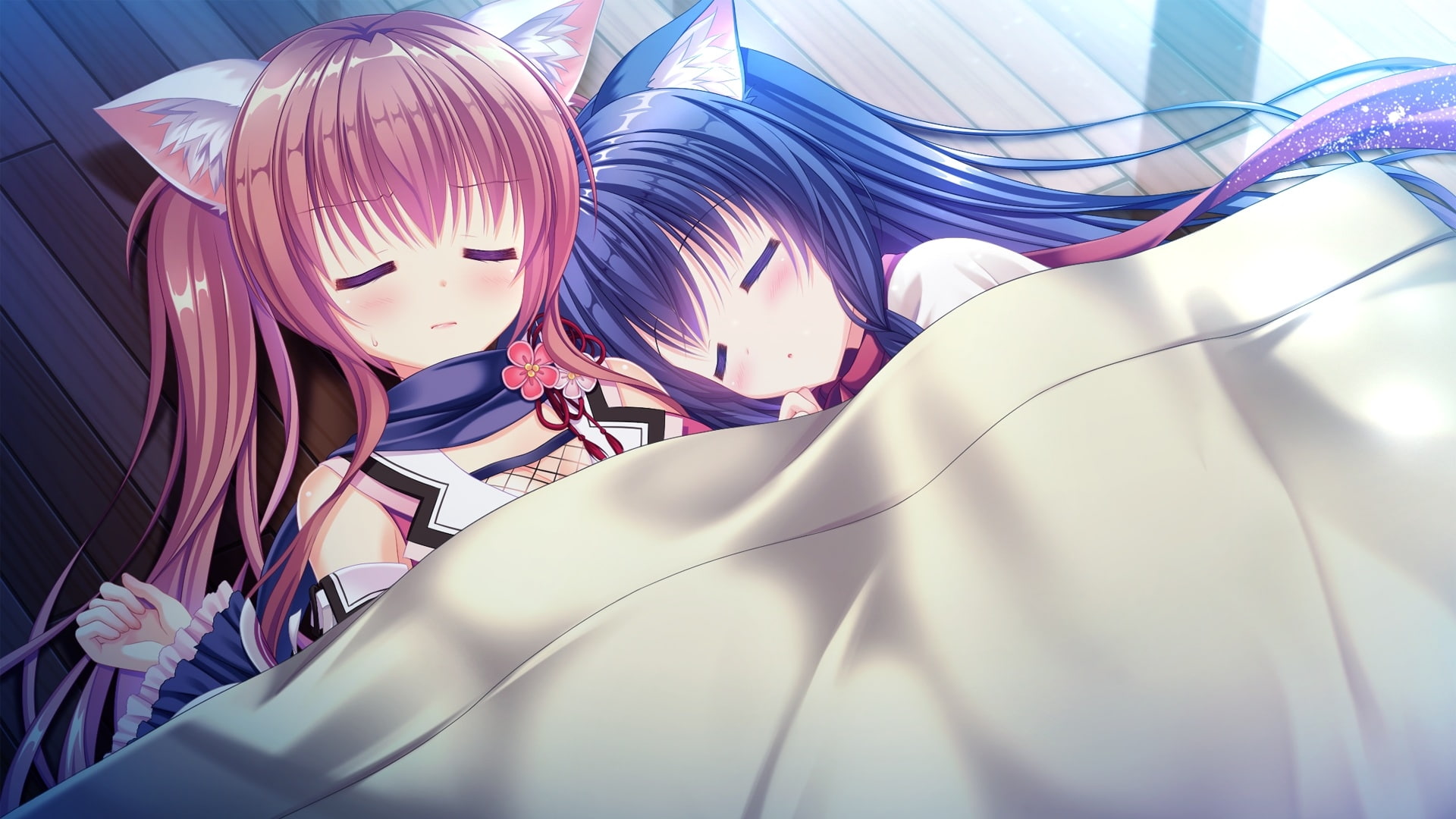 representation, sunlight, creativity, visual novel, neko-nin exheart, close-up, fuuma yura, pattern, fuuma tama, Anime, decoration, pink color, multi colored, HD Wallpaper