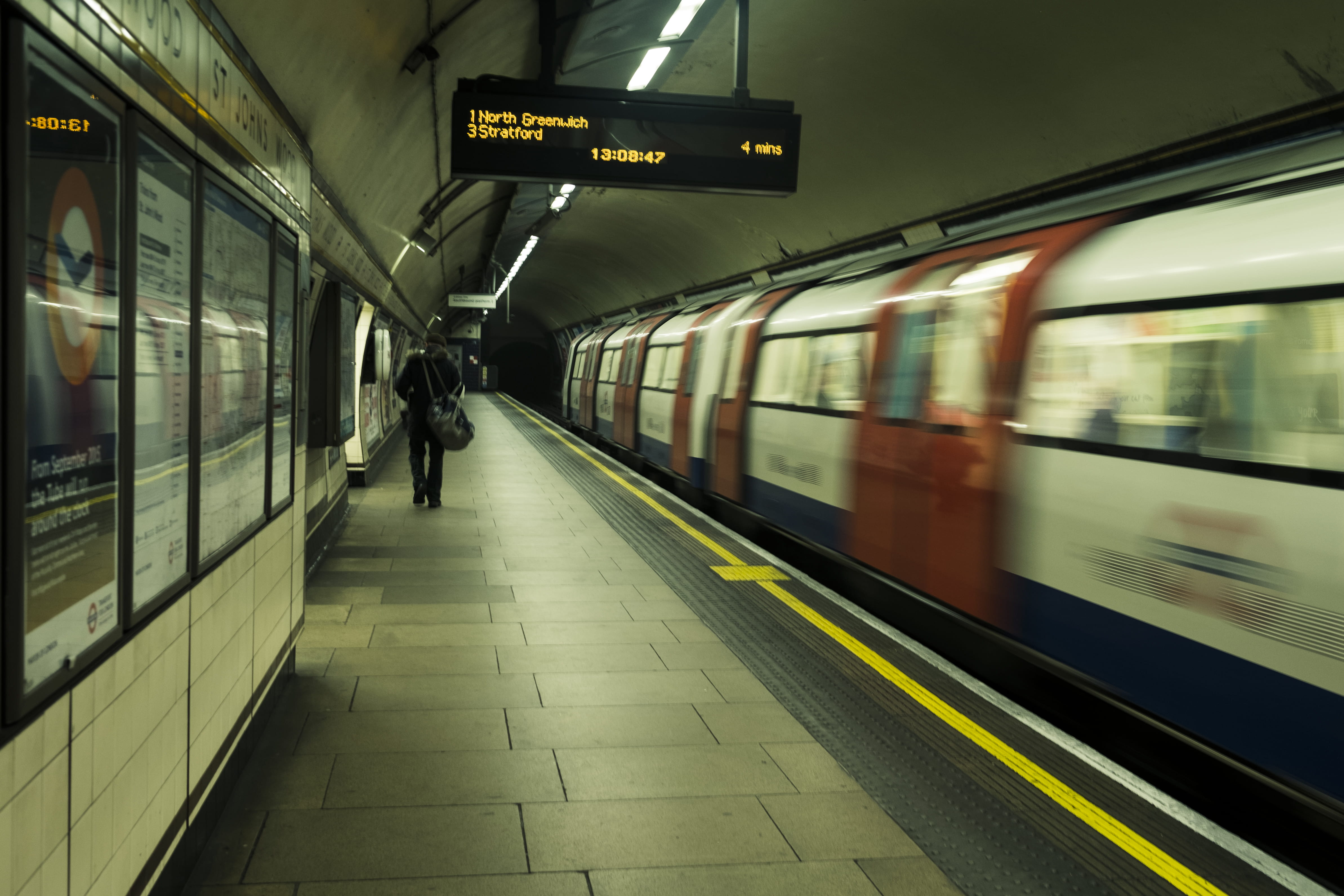 person, human, blurred motion, people, 4K, subway train, transportation, railway, rail, building, travel, lighting, united kingdom, neighborhood, passenger train, HD Wallpaper