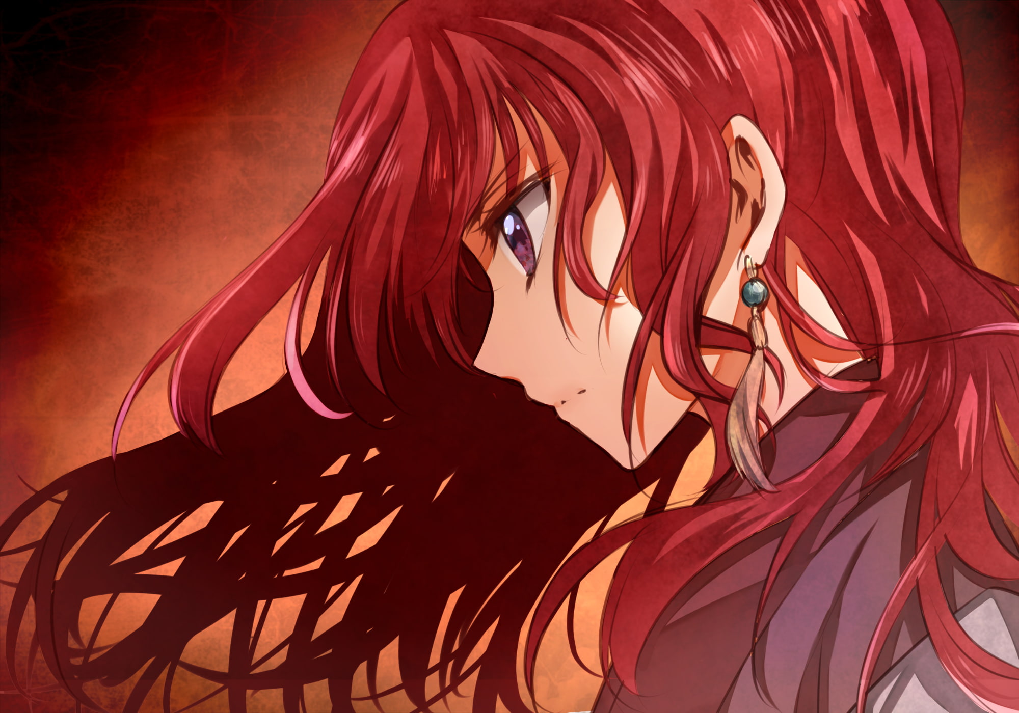Anime, earring, yona, akatsuki no yona, 1080P, profile view, redhead, HD Wallpaper