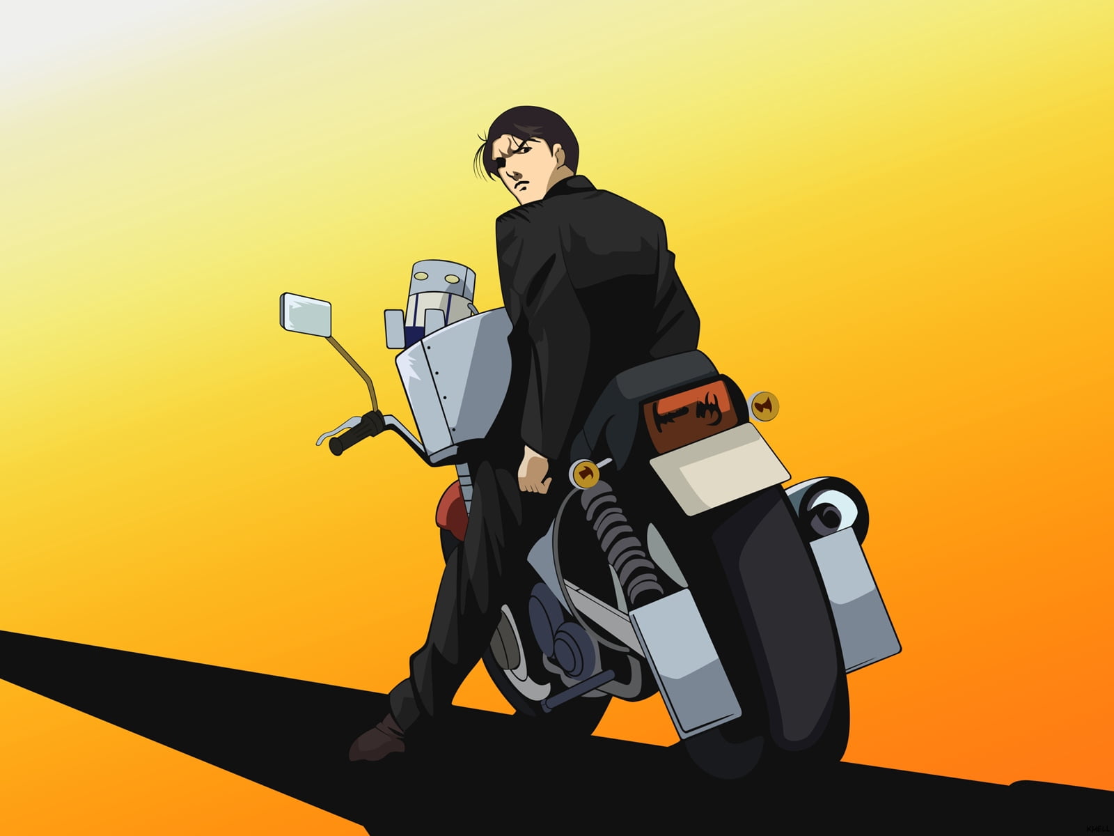 illustration, motorcycle, street, backgrounds, vector, man, computer Graphic, people, men, bike, gray, design, business, 720P, cromartie high school, HD Wallpaper