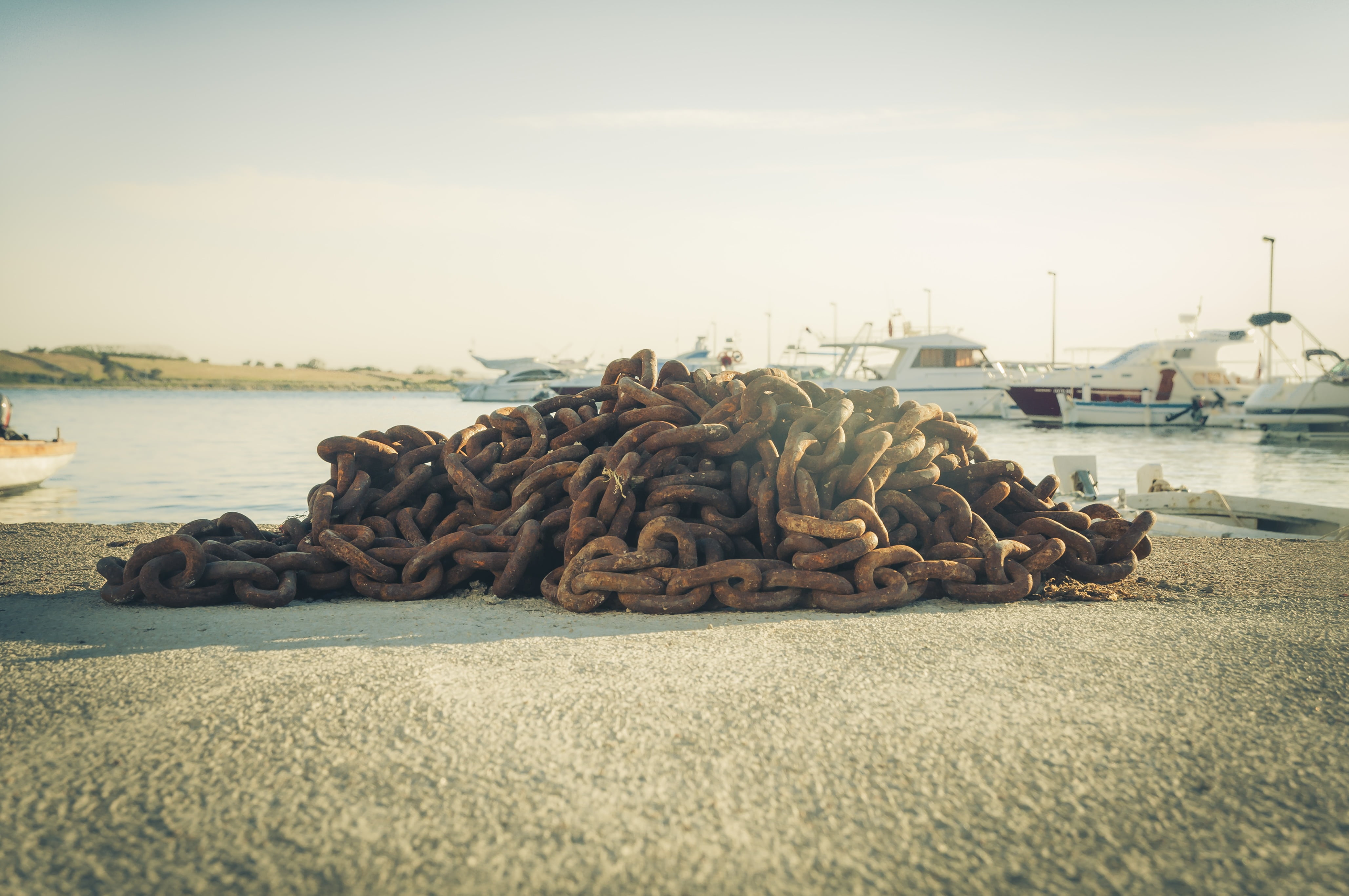 stack, lapsed, mode of transportation, metal, connected, weathered, ship, anchor, corrosion, chain link, clear sky, nature, stainless, iron chain, heap, HD Wallpaper