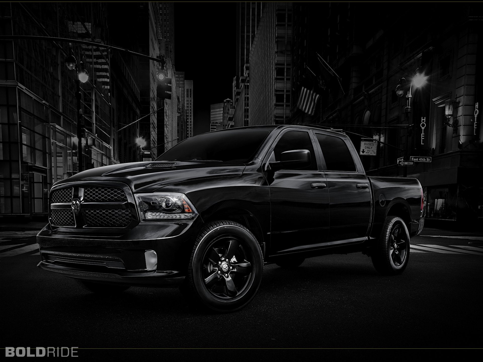 City, Vehicles, 1080P, Dodge Ram 1500, Mopar, Black, Truck, Dodge, HD Wallpaper