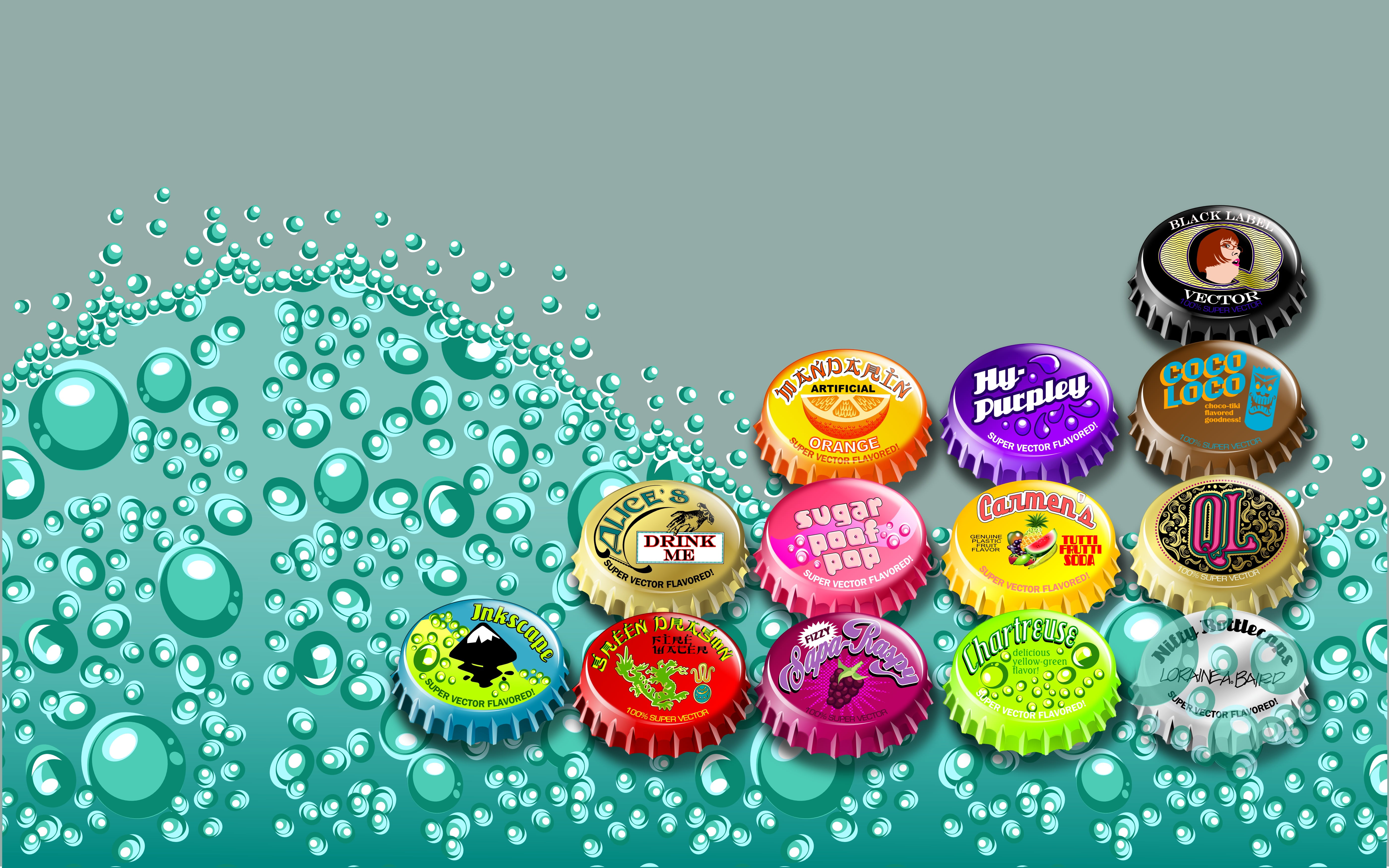 bottle, large group of objects, food, pattern, digital, refreshment, bright colors, choice, water, bubbles, blue background, backgrounds, abundance, colored background, HD Wallpaper