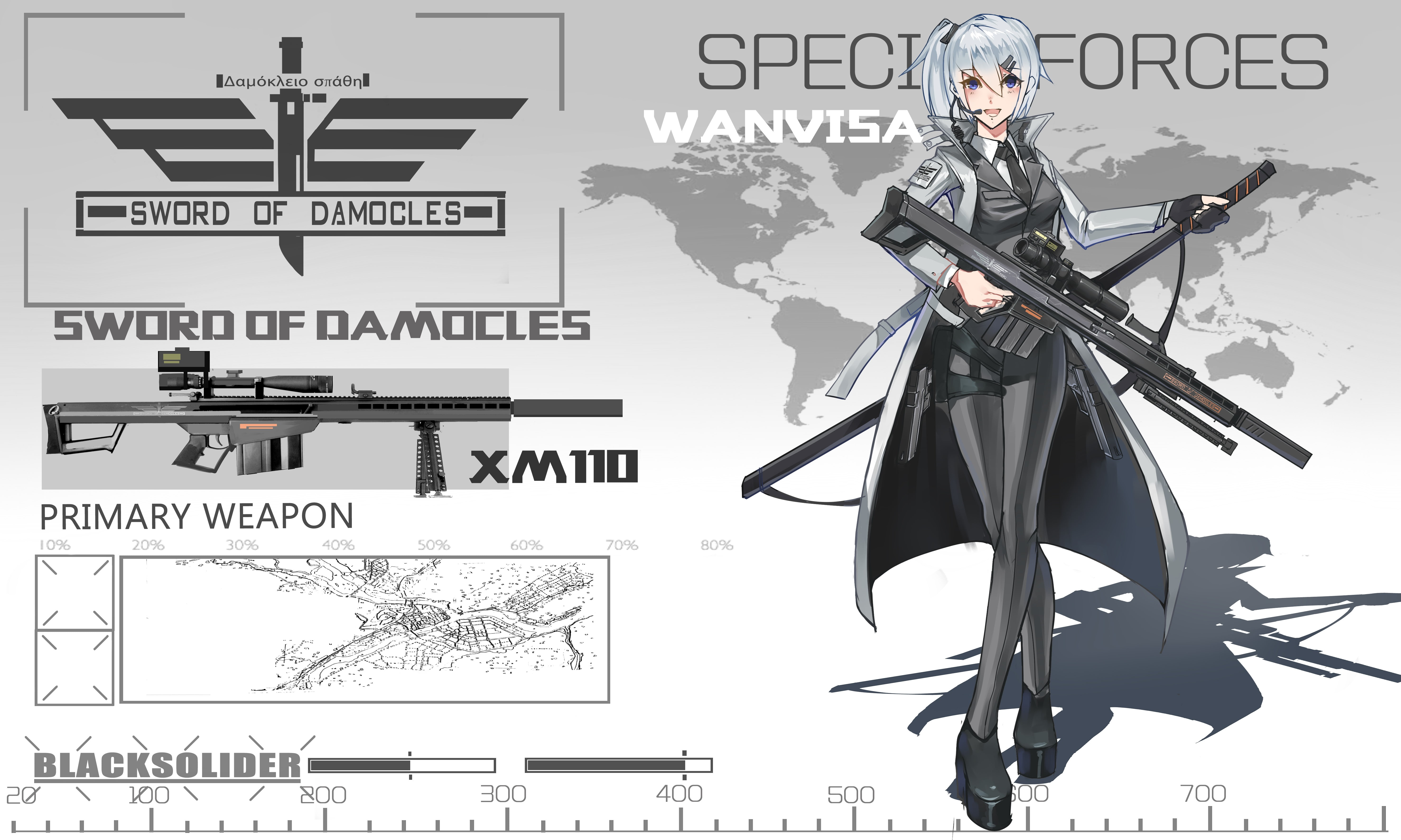 blue eyes, gun, short hair, 5K, anime, grey hair, sniper rifle, Black Soldier, weapon, anime girls, HD Wallpaper