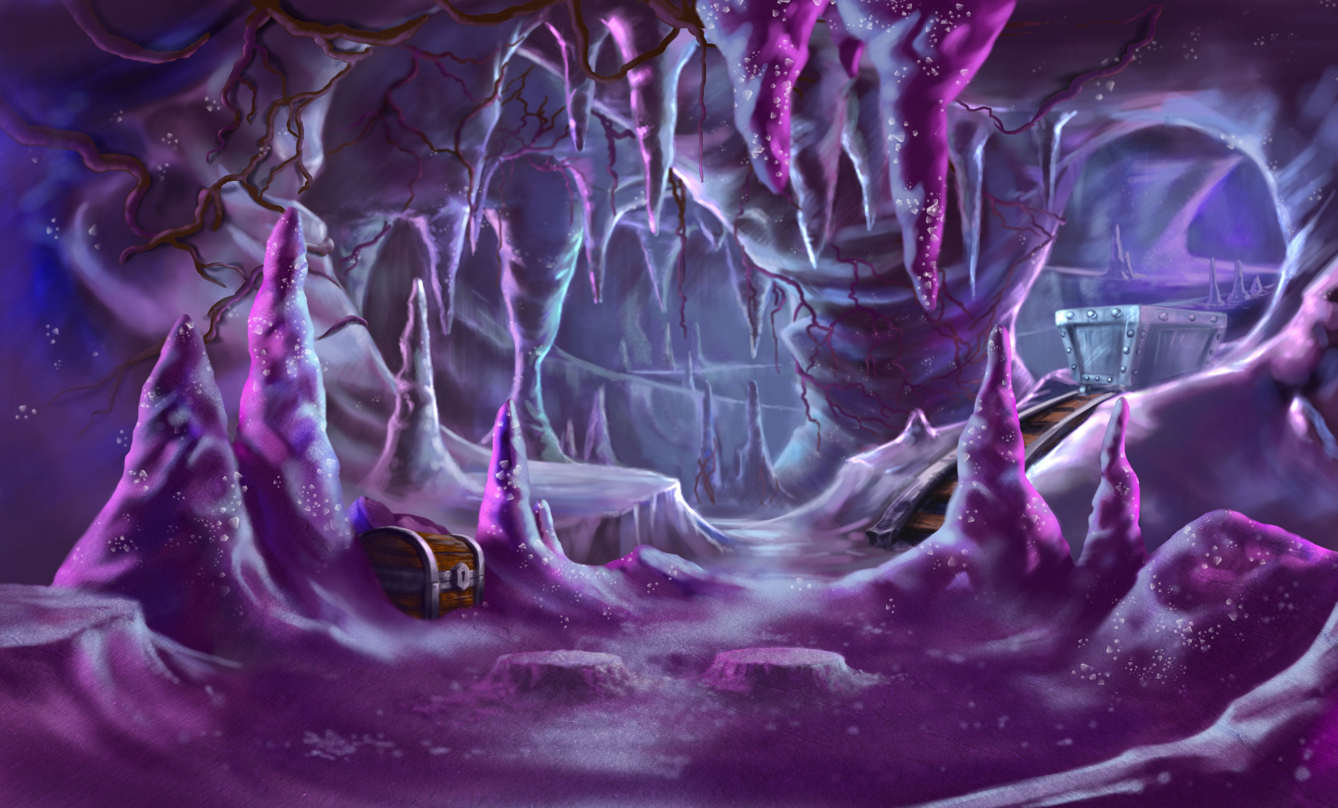 no people, water, Video Game Art, machinery, 2K, day, Miscrits, indoors, pink color, close-up, fragility, focus on foreground, paint, purple, nature, reflection, HD Wallpaper