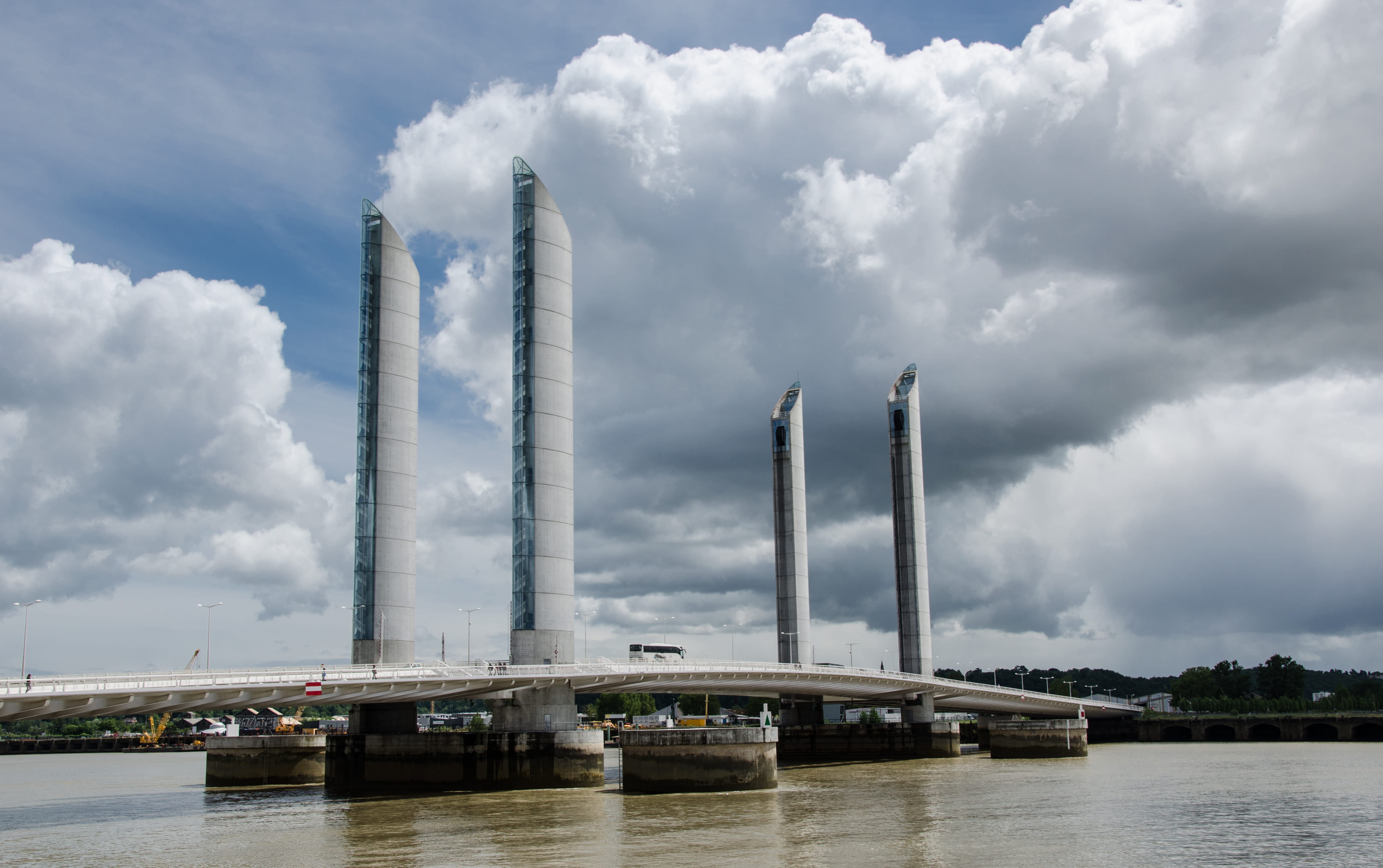 pont, built structure, day, pollution, bordeaux, france, smoke stack, bridge, 4K, no people, pont jacques chaban-delmas, air pollution, sky, pont chaban-delmas, HD Wallpaper