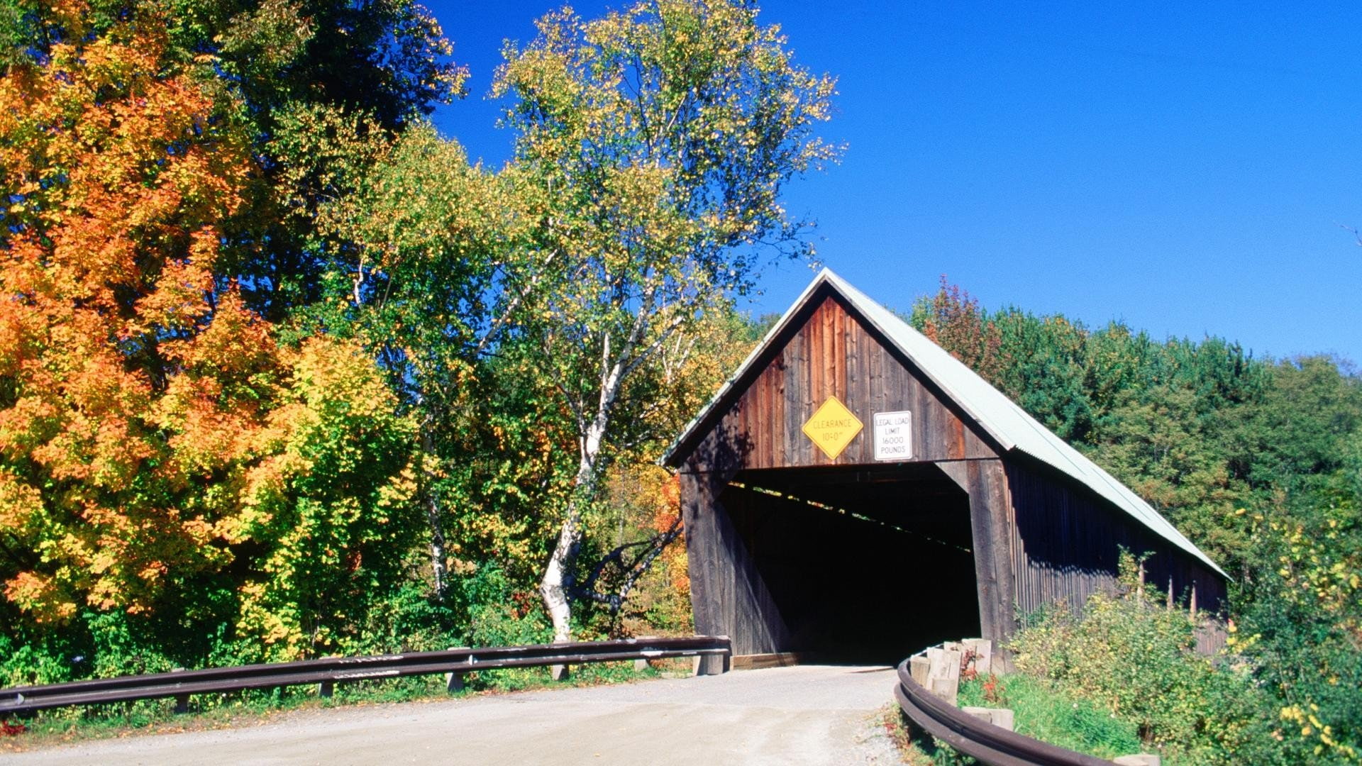bridges, 1080P, covered, bridge, west, woodstock, vermont, lincoln, HD Wallpaper