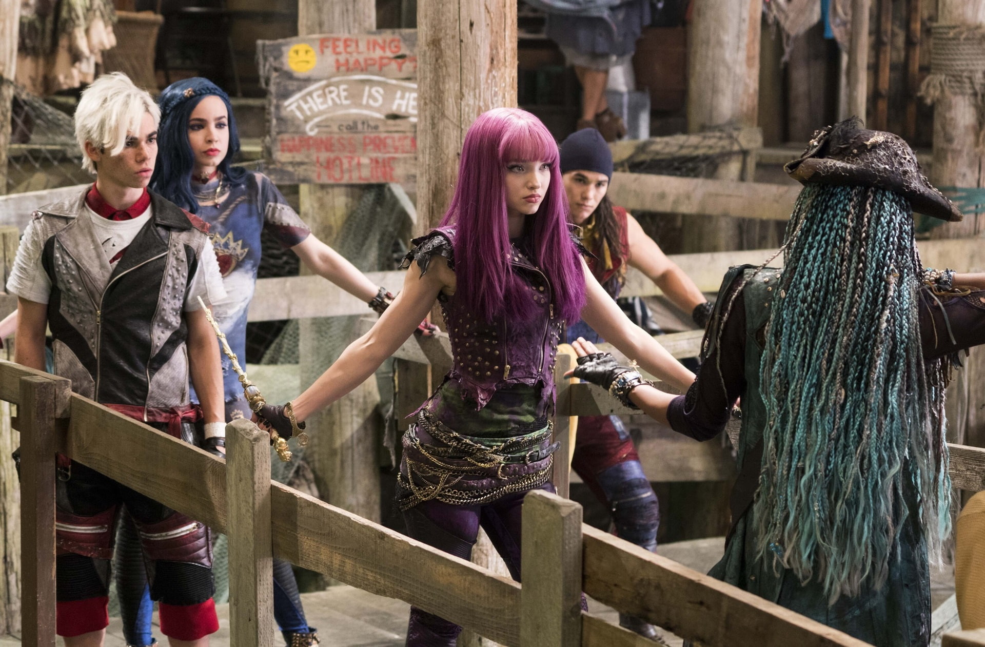 casual clothing, railing, 1080P, descendants 2   hd widescreen, built structure, day, group of people, incidental people, clothing, women, building exterior, HD Wallpaper