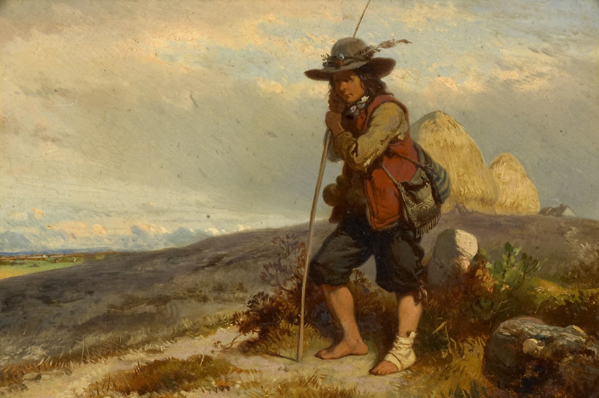 Shepherd boy, Eugene Modeste Edmond Lepoittevin, 1080P, oil, picture, figure, cardboard, HD Wallpaper