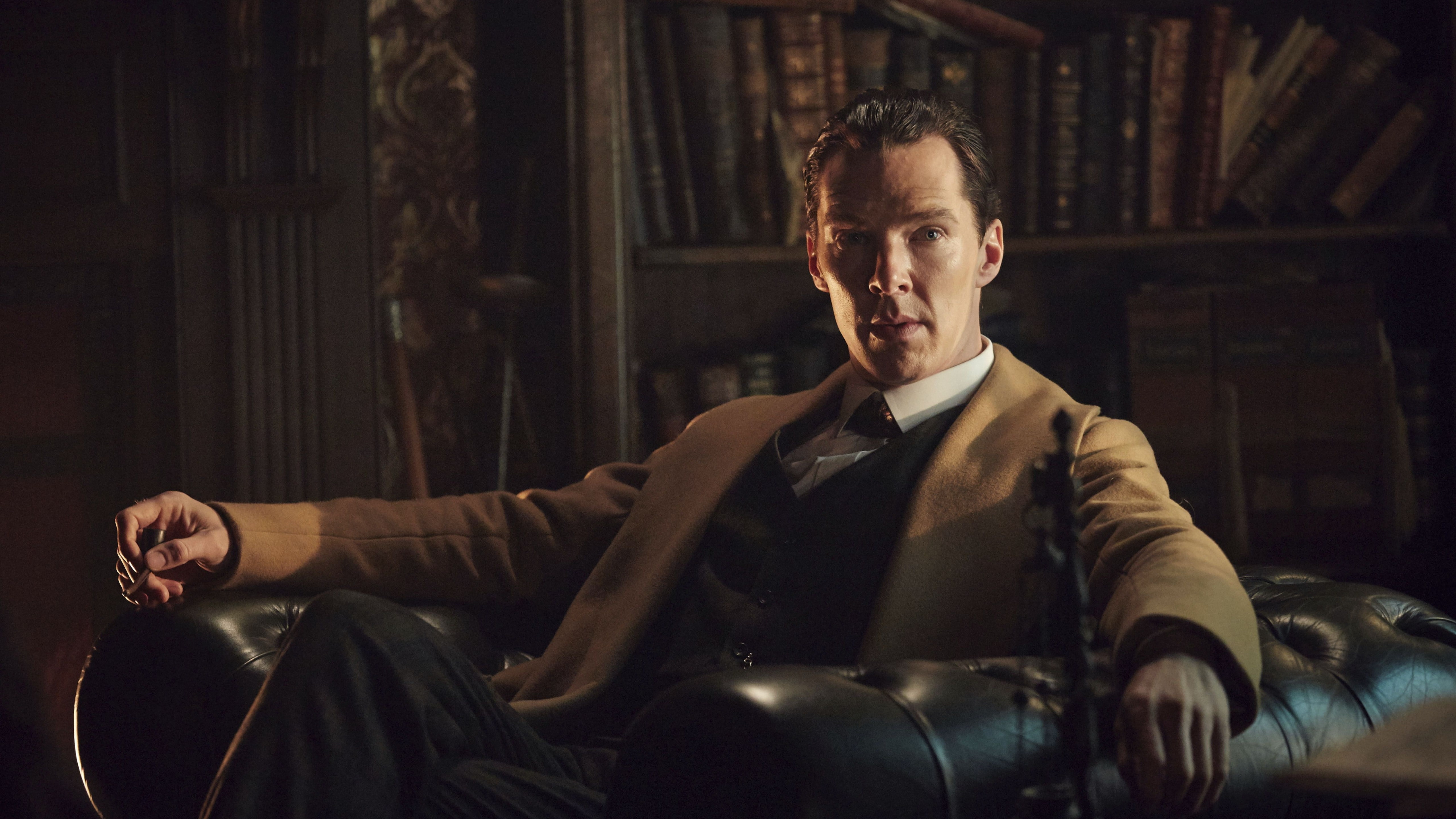 The Current War, 5K, brown, sitting, Benedict Cumberbatch, wearing, room, 5k, man, armchair, leather, inside, coat, black, HD Wallpaper