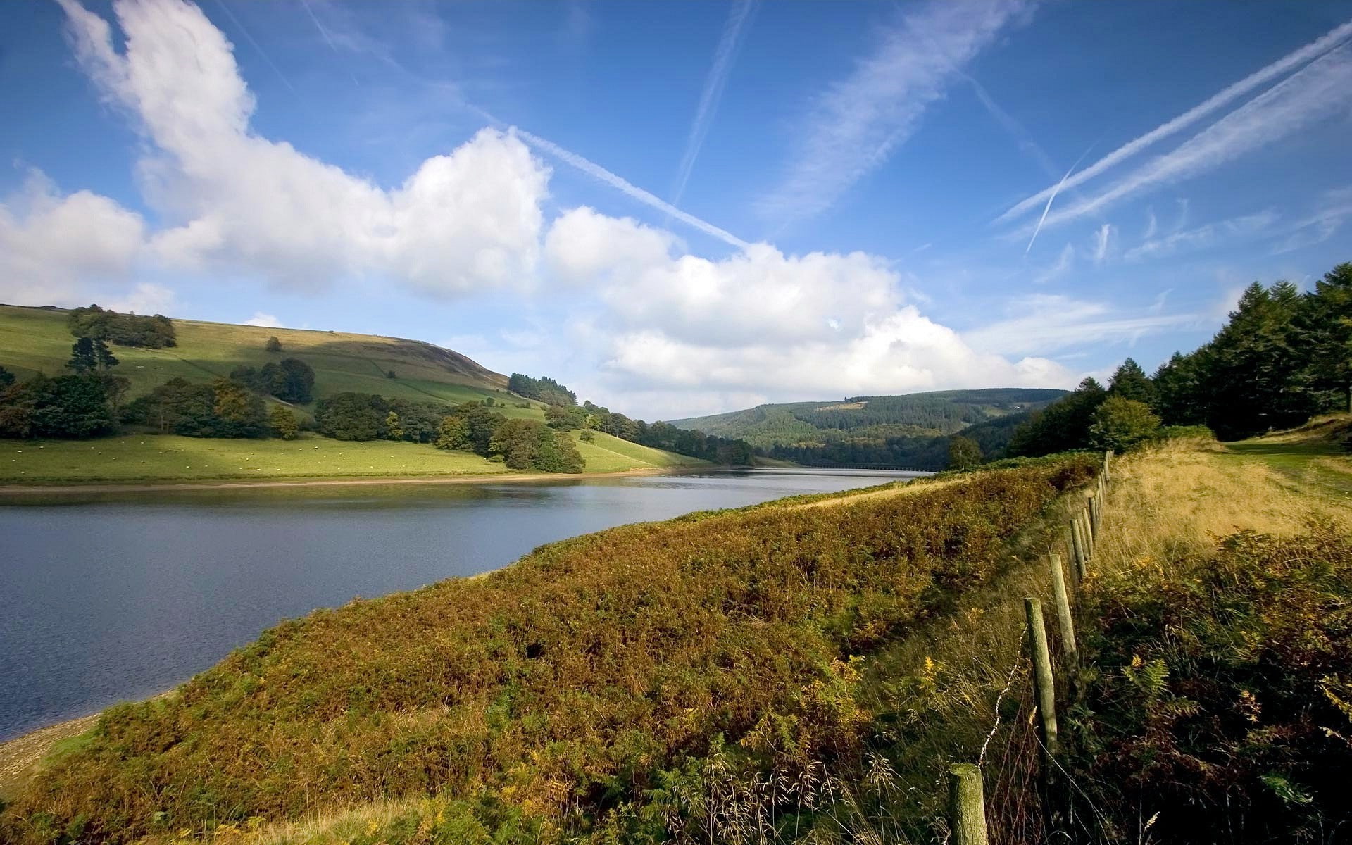 environment, landscape, tranquil scene, plant, lake, non-urban scene, grass, field, mountain, land, 1080P, water, day, sky, tranquility, nature landscape wallbase, HD Wallpaper