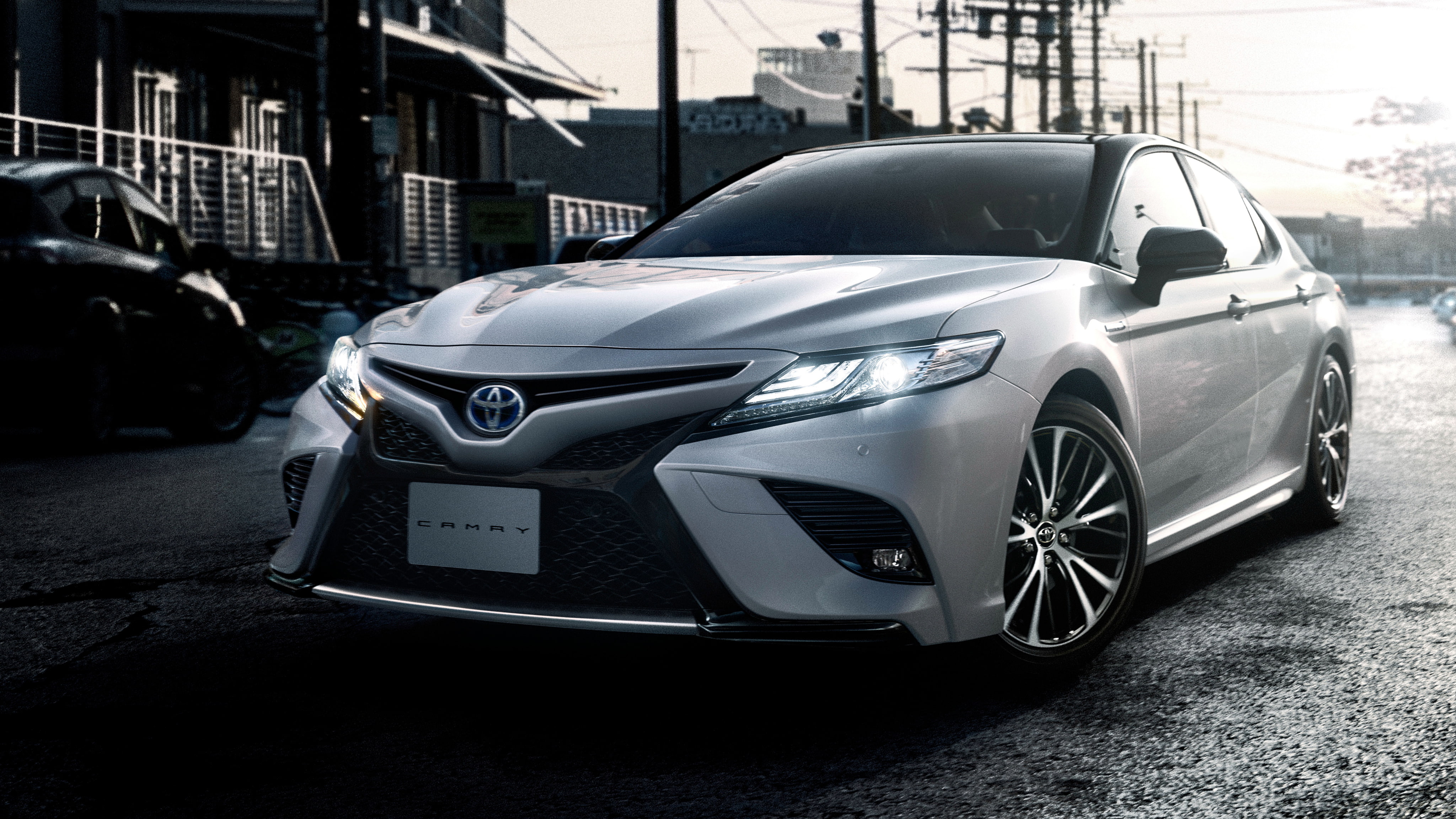 building exterior, vintage car, road, stationary, 4K, wheel, toyota, city, silver colored, 2018, motor vehicle, architecture, car, street, hybrid, day, HD Wallpaper