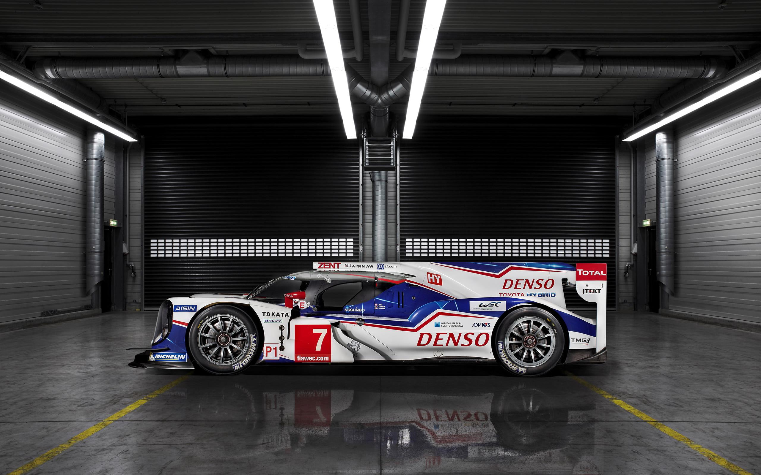 ts, race, toyota, white, ts040, 2K, sports, cars, hybrid, 2014, car, red, blue, denso, HD Wallpaper