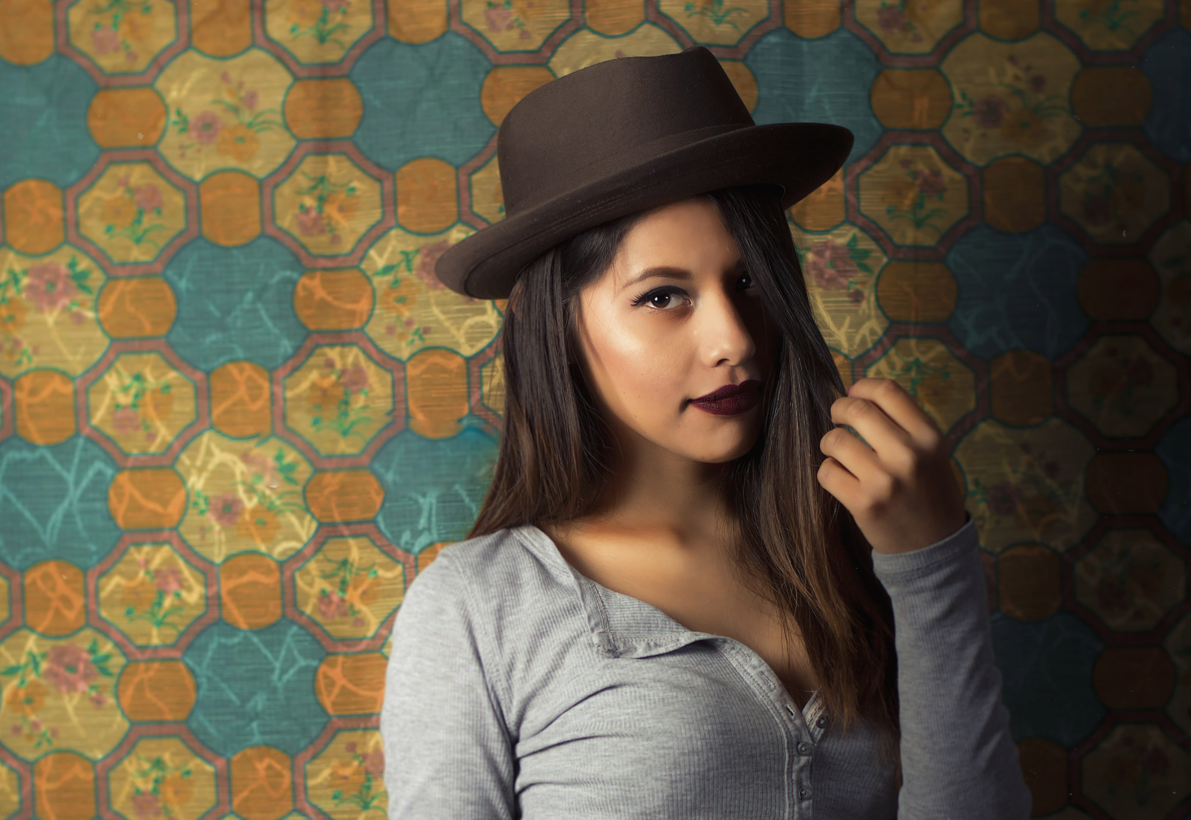 black, headshot, girl, clothing, retro, wear, hairstyle, adolescence, beautiful woman, style, front view, young women, fashionable, top, portrait, one person, HD Wallpaper