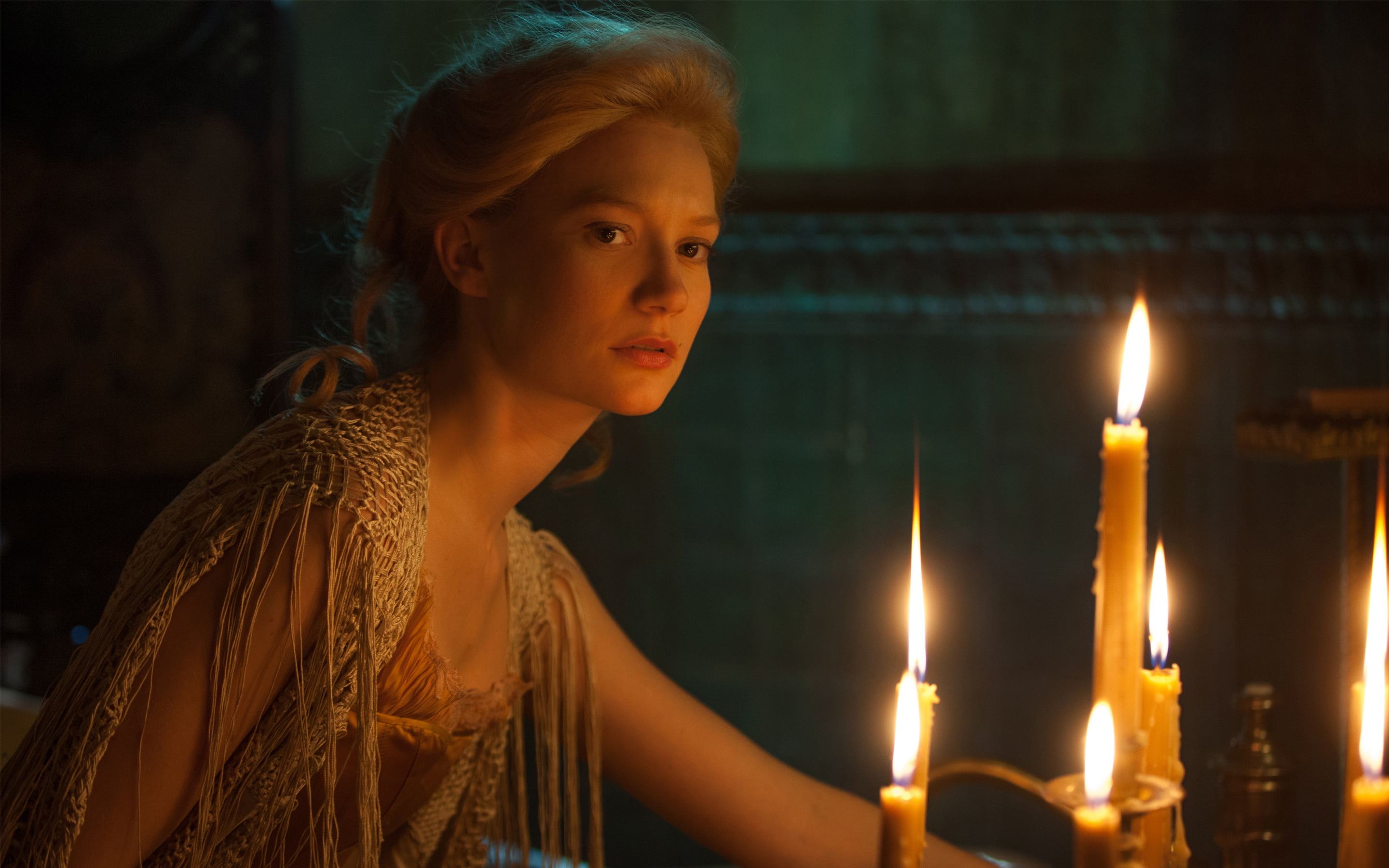 blonde, nature, glowing, contemplation, heat - temperature, headshot, character, real people, focus on foreground, candles, hairstyle, female, young adult, HD Wallpaper