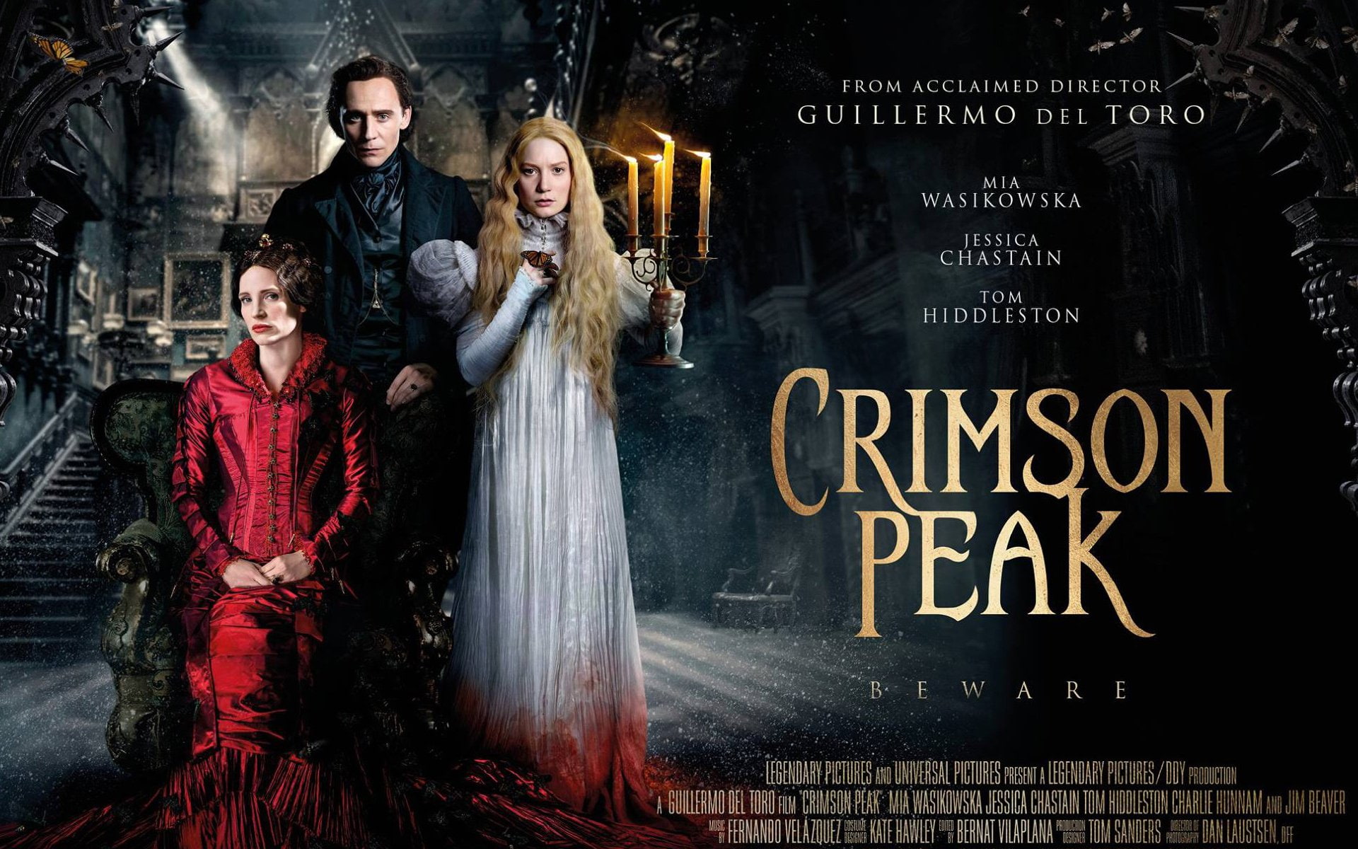 1080P, Jessica Chastain, Crimson Peak, Movie, Tom Hiddleston, Mia Wasikowska, HD Wallpaper